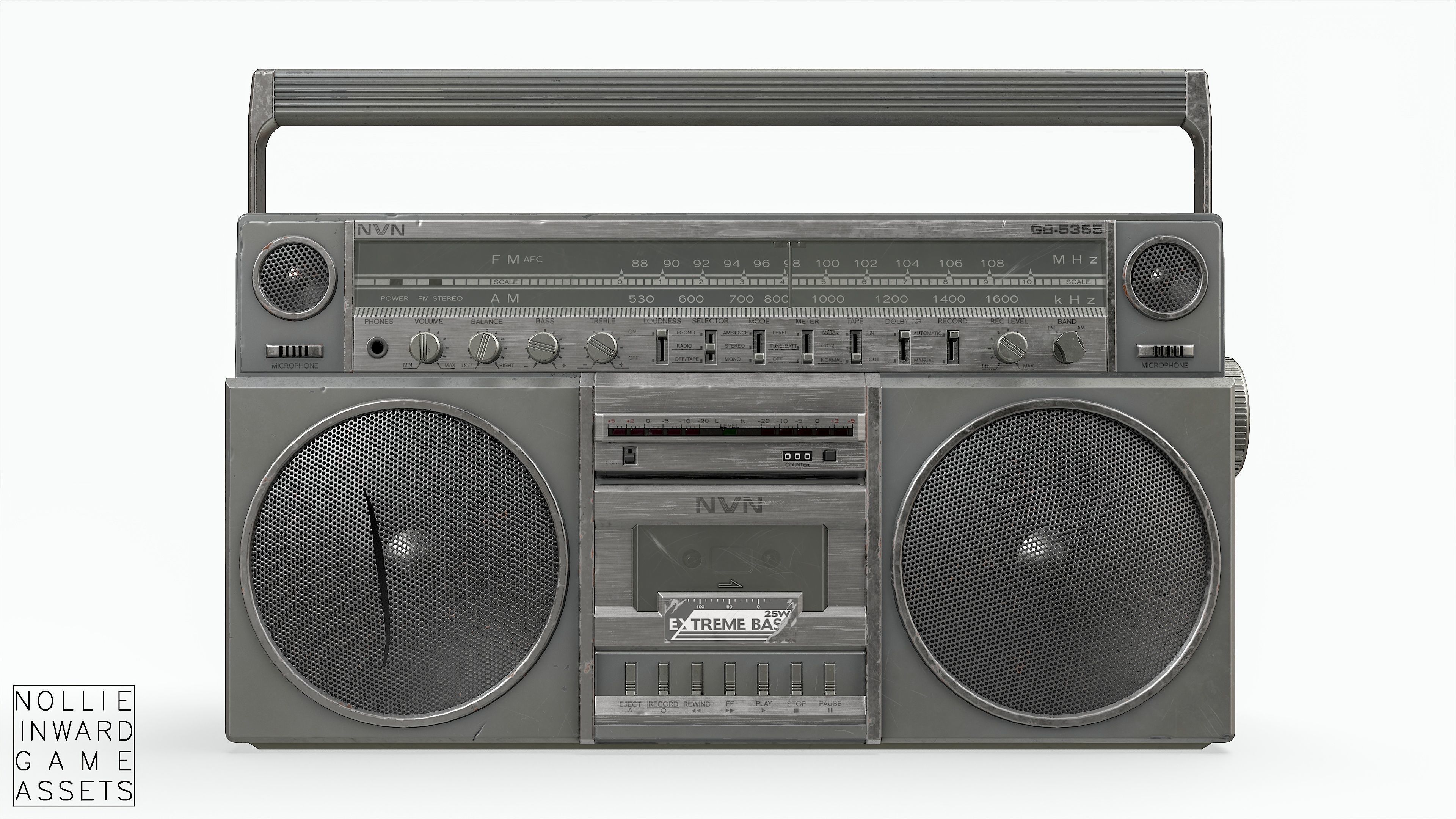 80s Boombox A Silver Dirty - Hero Prop Low-poly 3D model_12