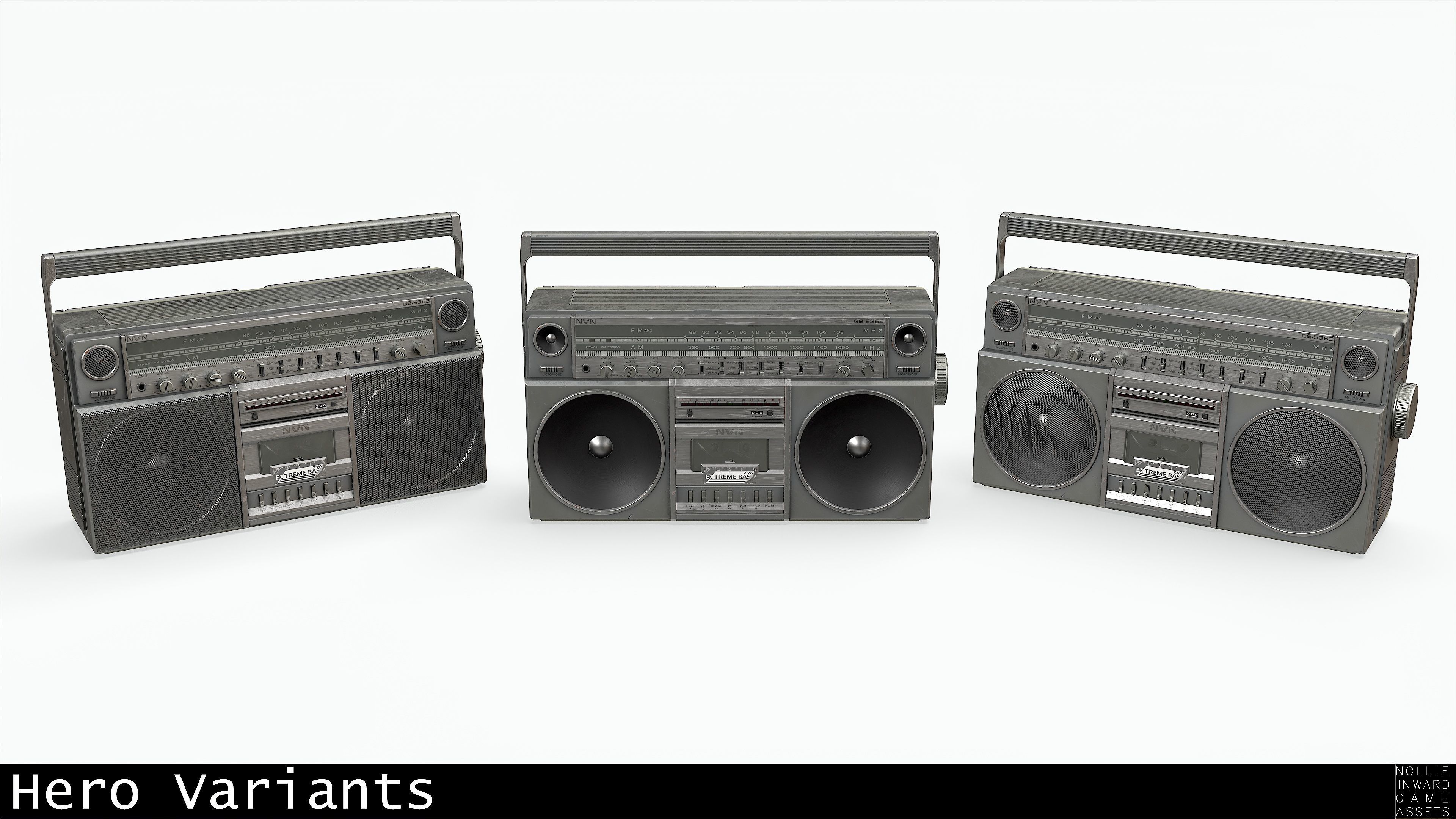 80s Boombox A Silver Dirty - Hero Prop Low-poly 3D model_1