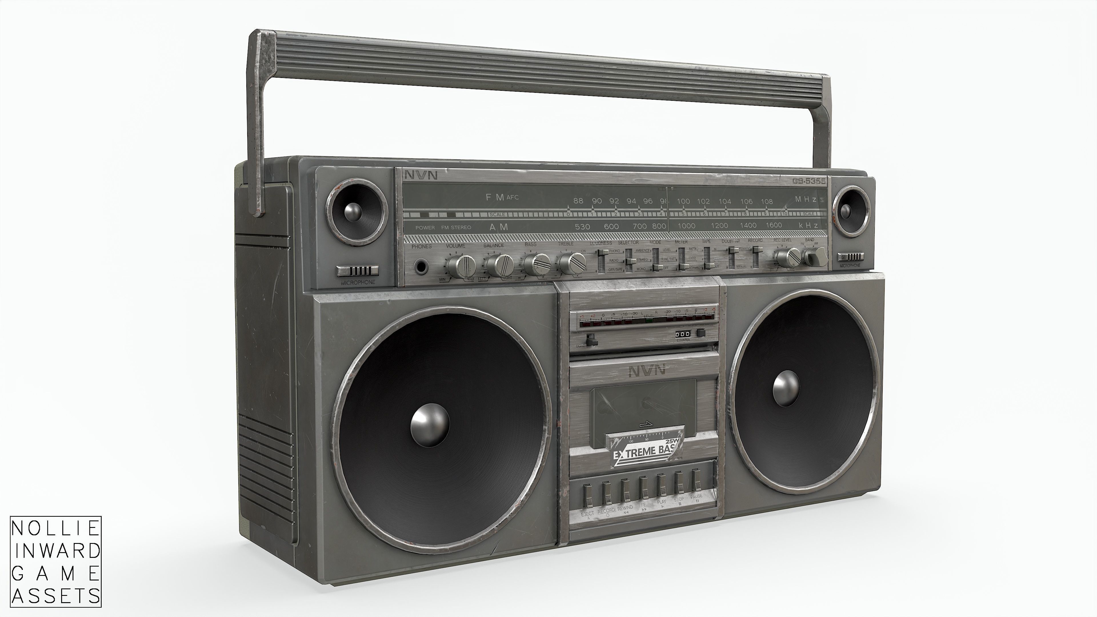 80s Boombox A Silver Dirty - Hero Prop Low-poly 3D model_10