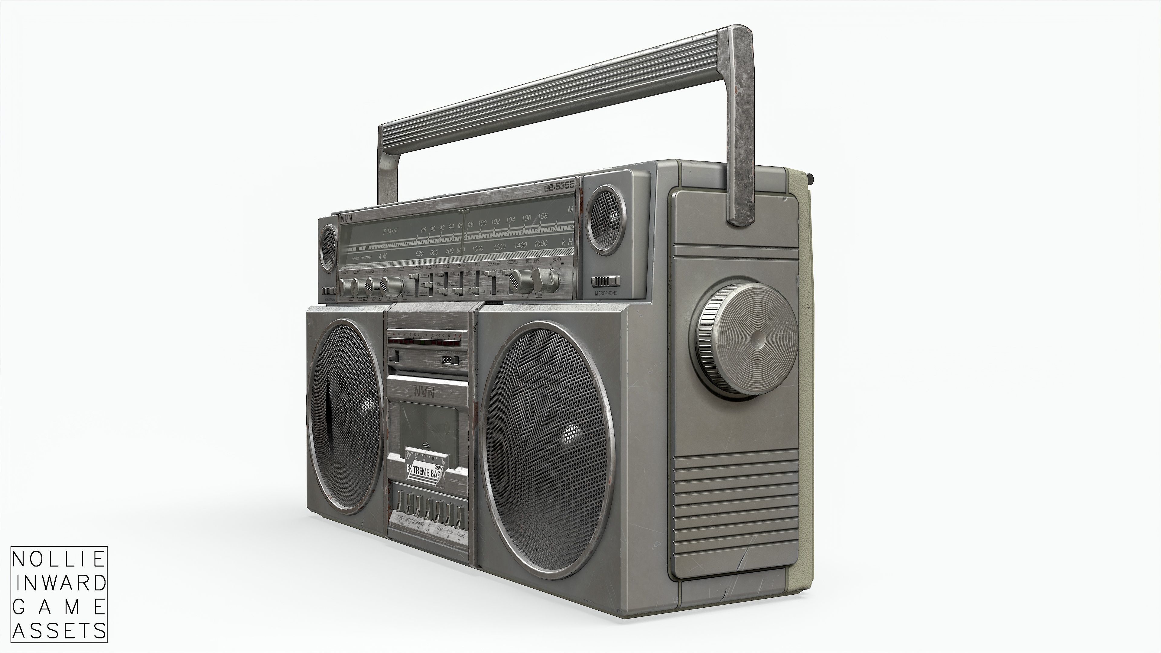 80s Boombox A Silver Dirty - Hero Prop Low-poly 3D model_13