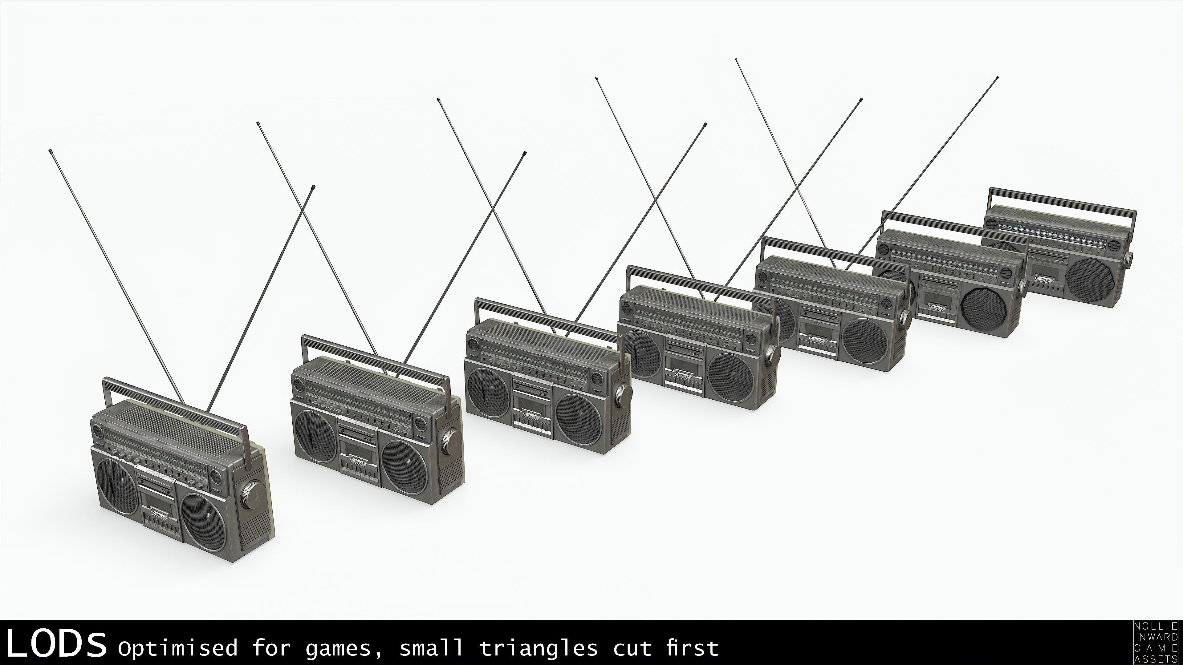 80s Boombox A Silver Dirty - Hero Prop Low-poly 3D model_3