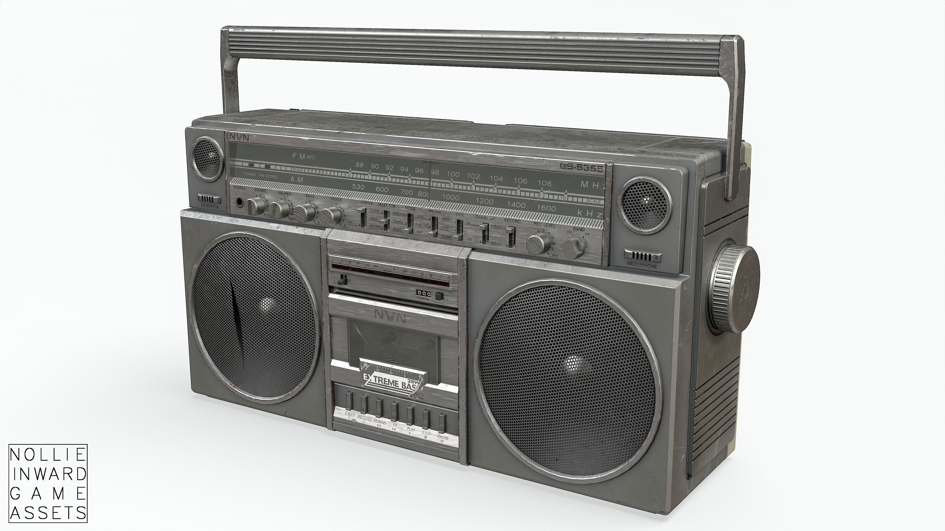 80s Boombox A Silver Dirty - Hero Prop Low-poly 3D model_11