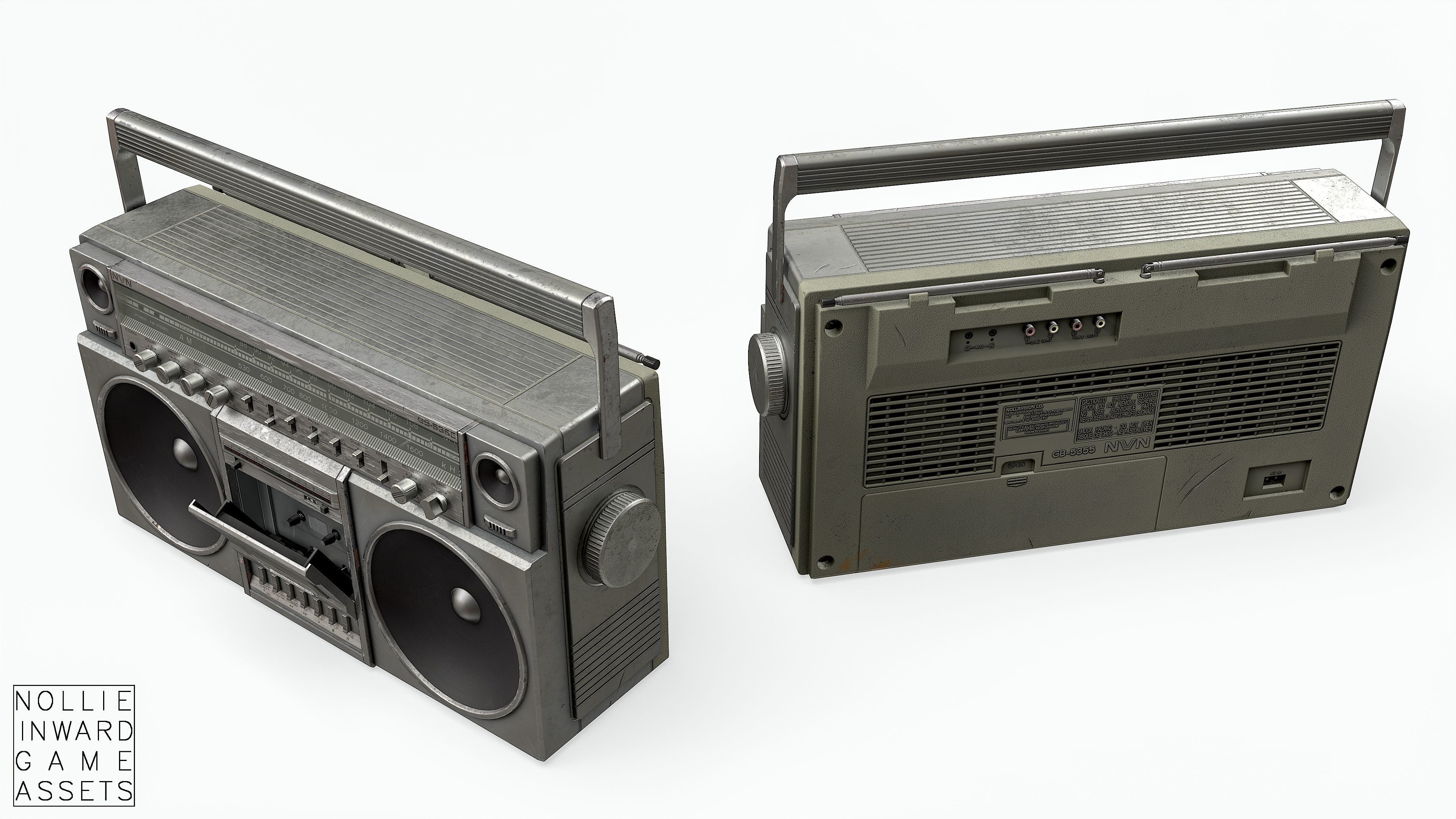 80s Boombox A Silver Dirty - Hero Prop Low-poly 3D model_7