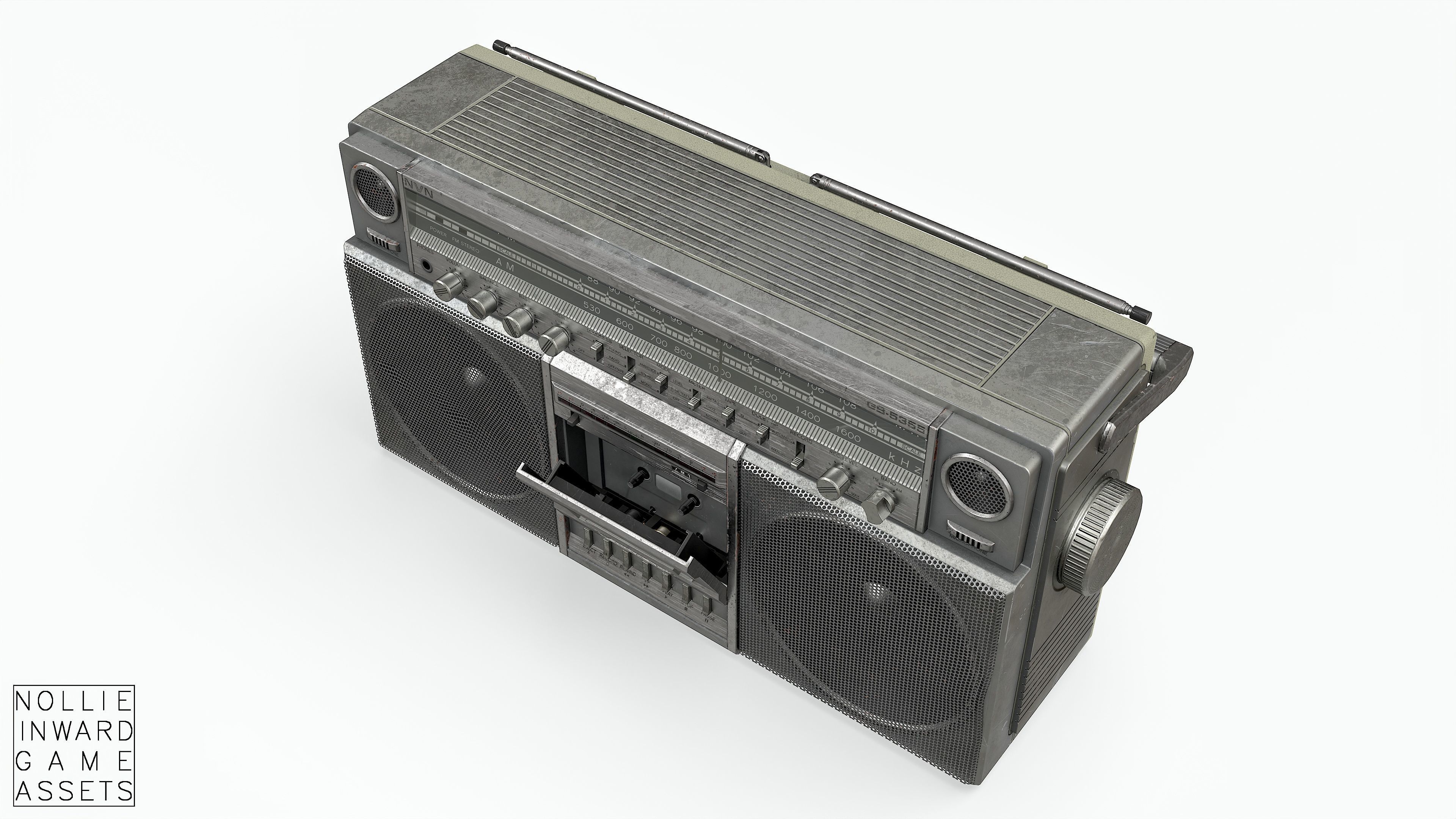 80s Boombox A Silver Dirty - Hero Prop Low-poly 3D model_18