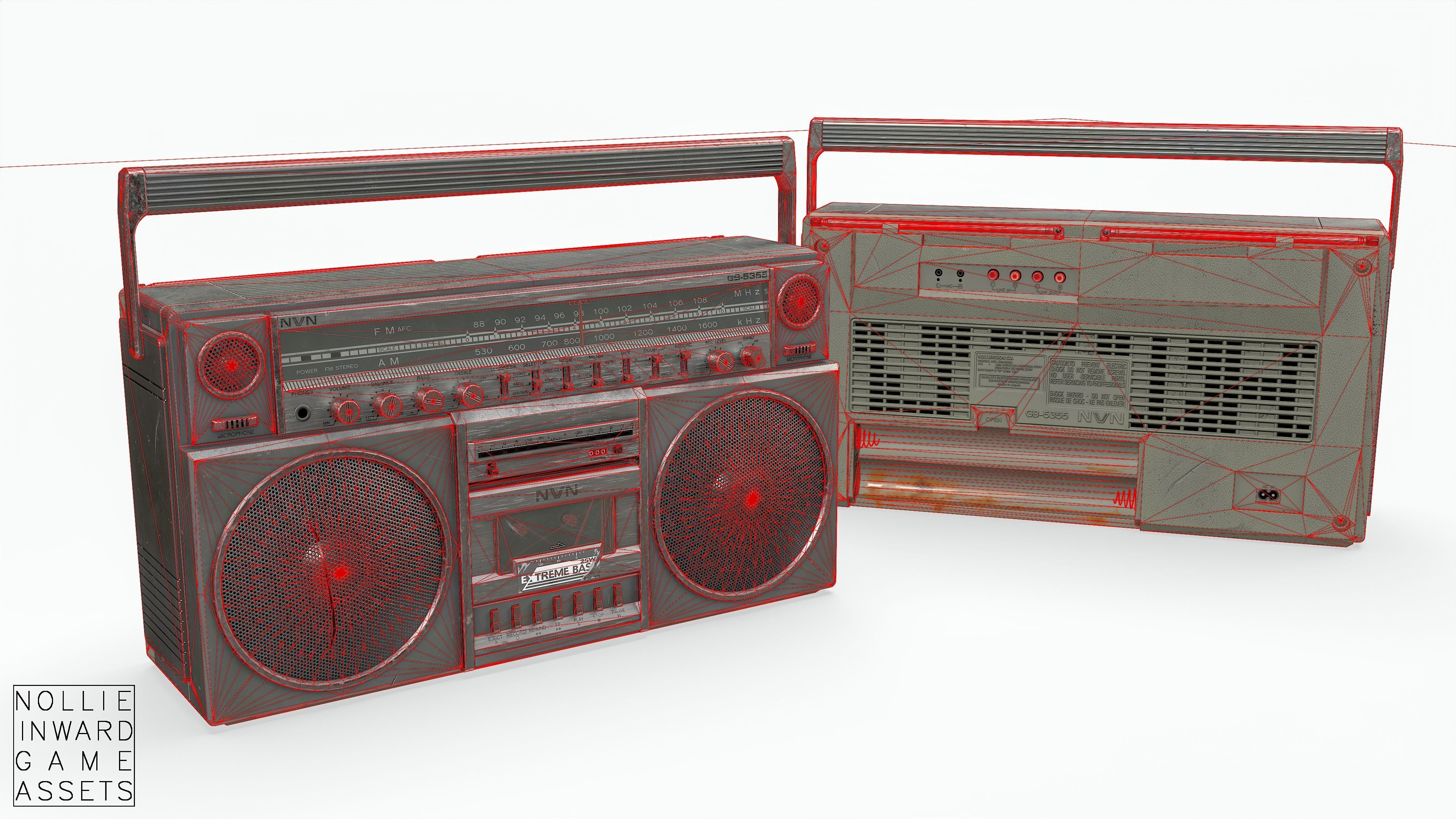 80s Boombox A Silver Dirty - Hero Prop Low-poly 3D model_8