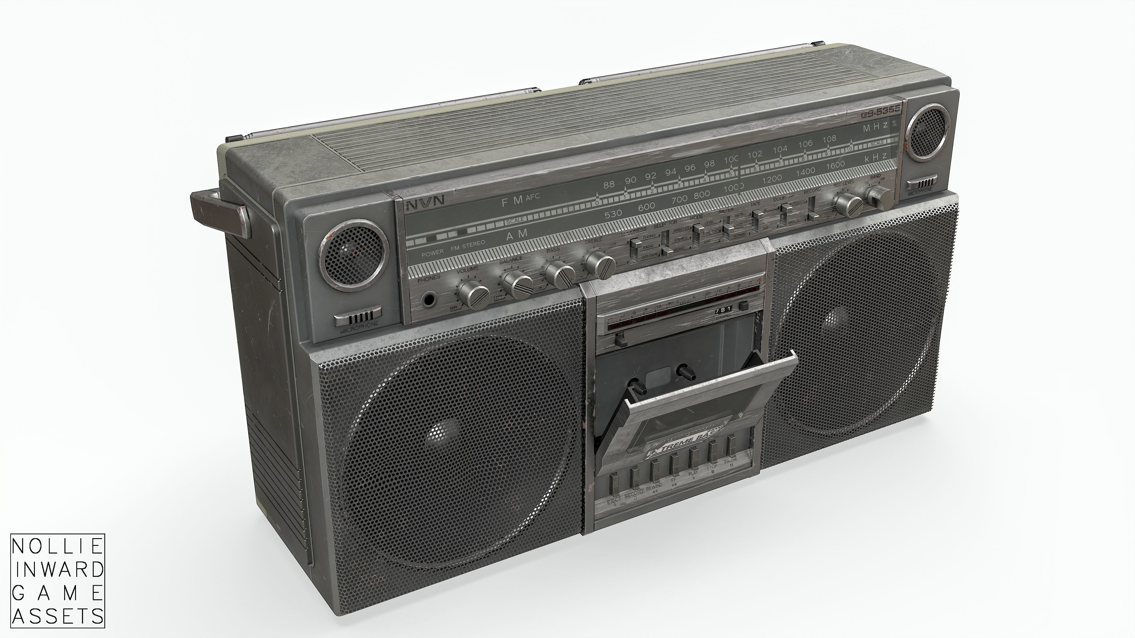 80s Boombox A Silver Dirty - Hero Prop Low-poly 3D model_20