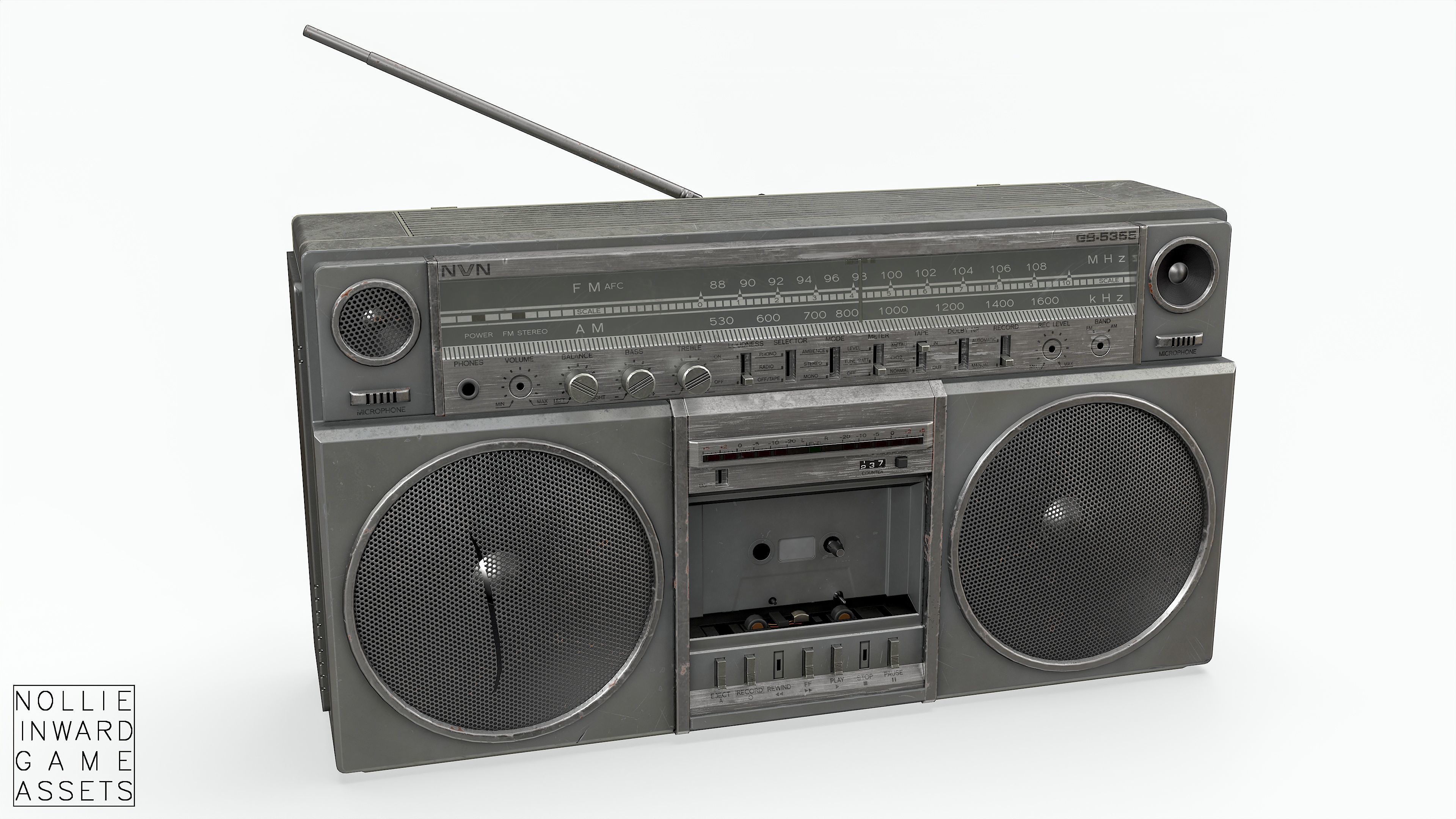 80s Boombox A Silver Dirty - Hero Prop Low-poly 3D model_23