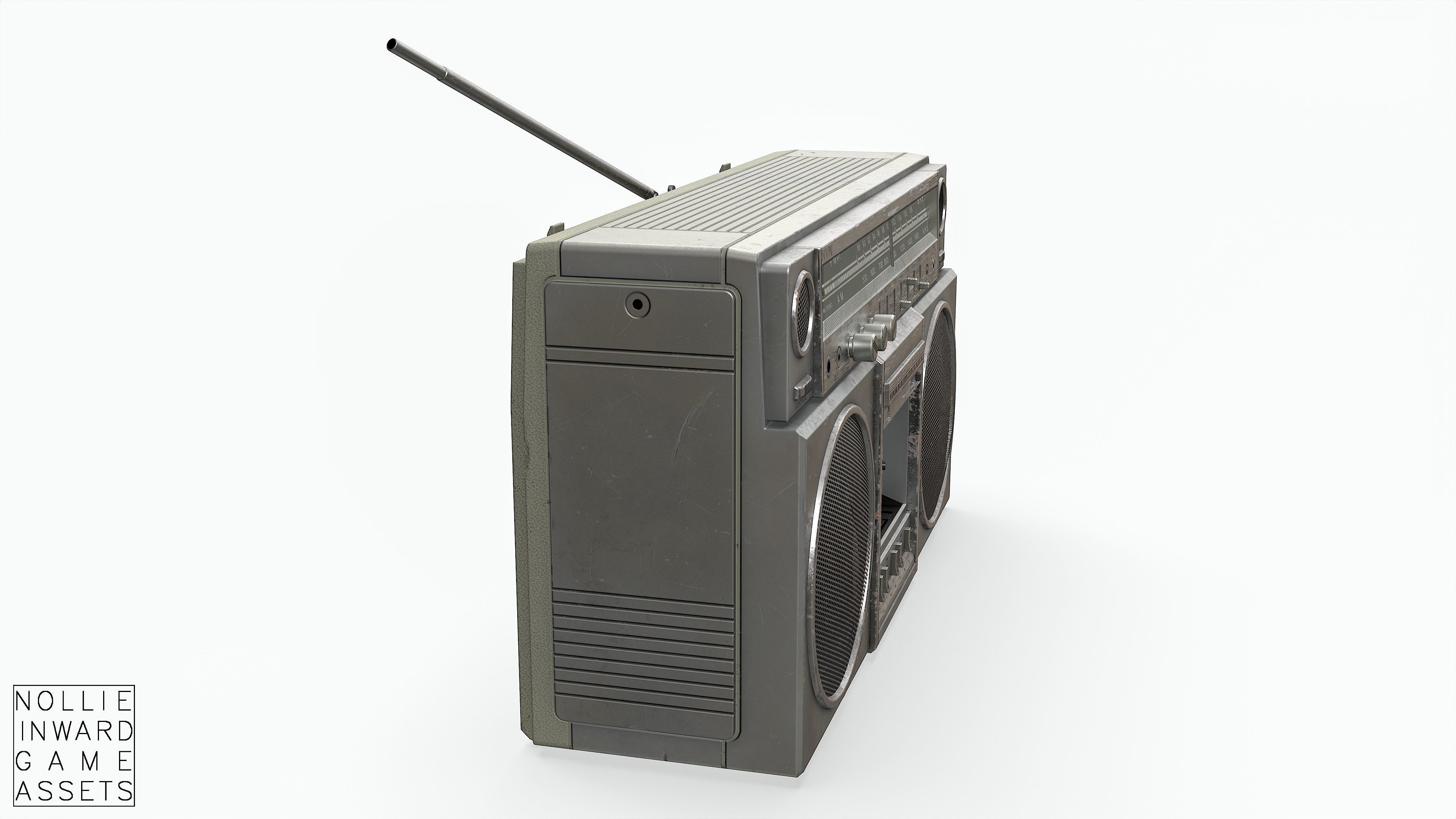 80s Boombox A Silver Dirty - Hero Prop Low-poly 3D model_22