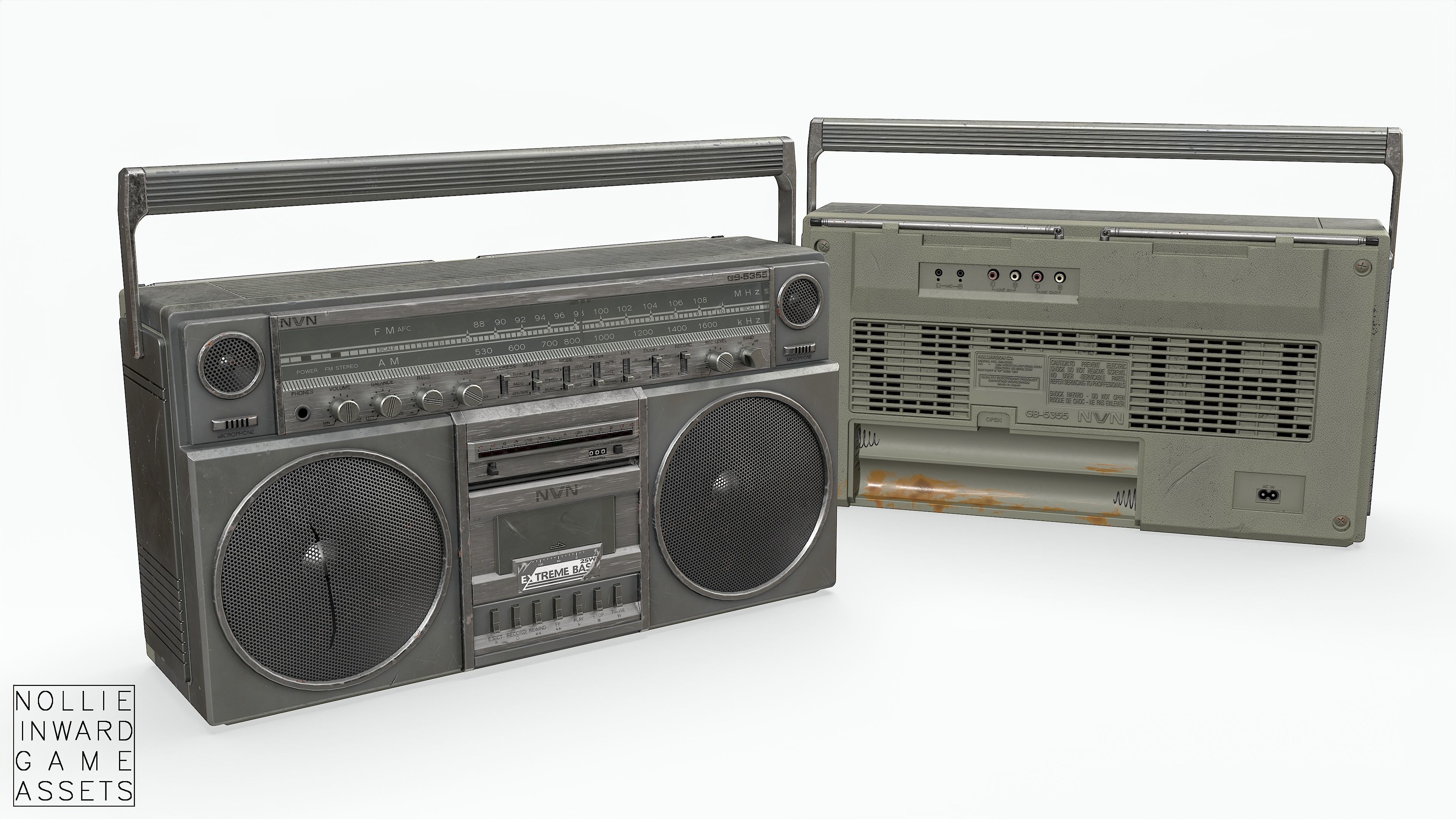 80s Boombox A Silver Dirty - Hero Prop Low-poly 3D model_5
