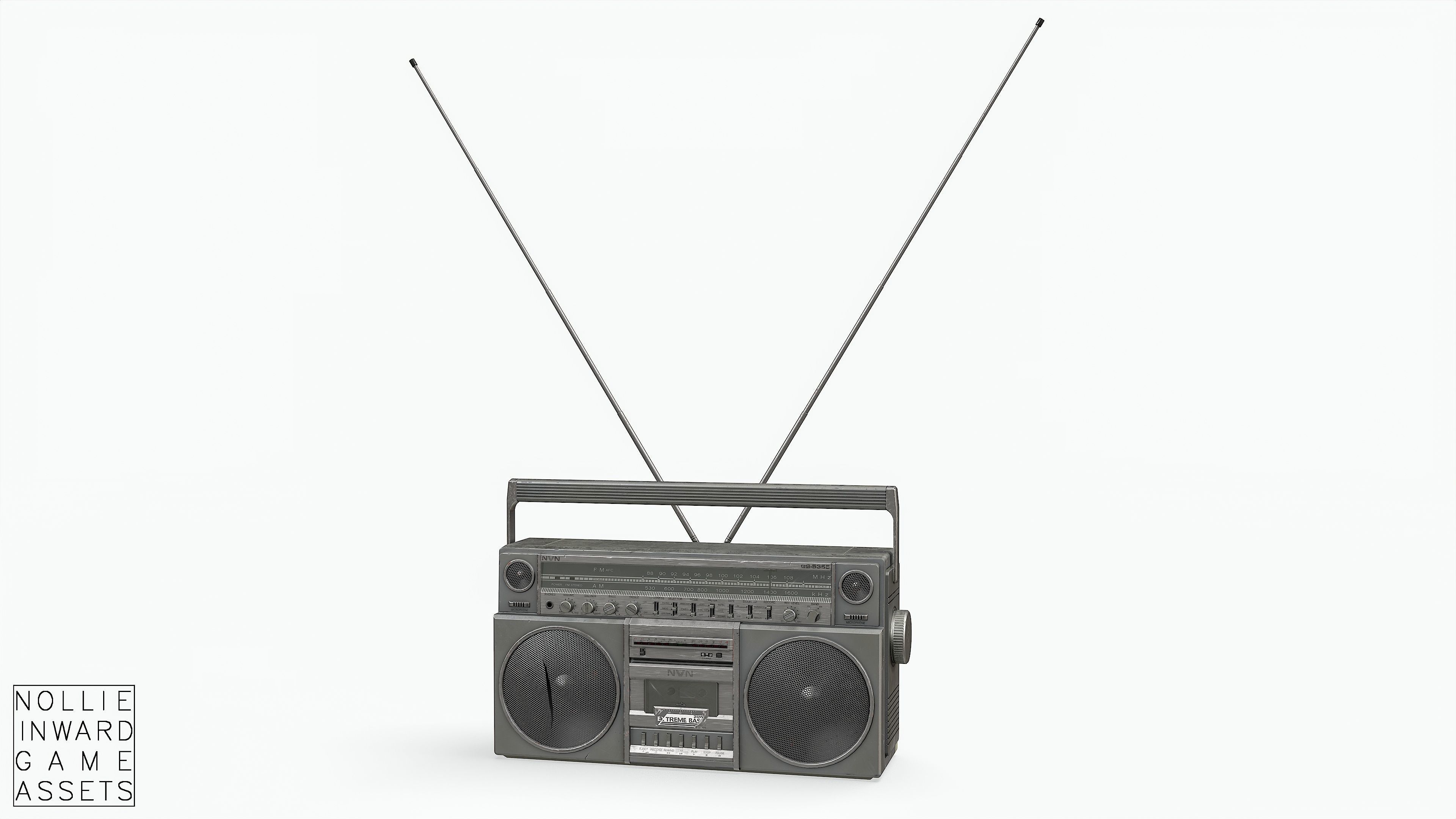 80s Boombox A Silver Dirty - Hero Prop Low-poly 3D model_16