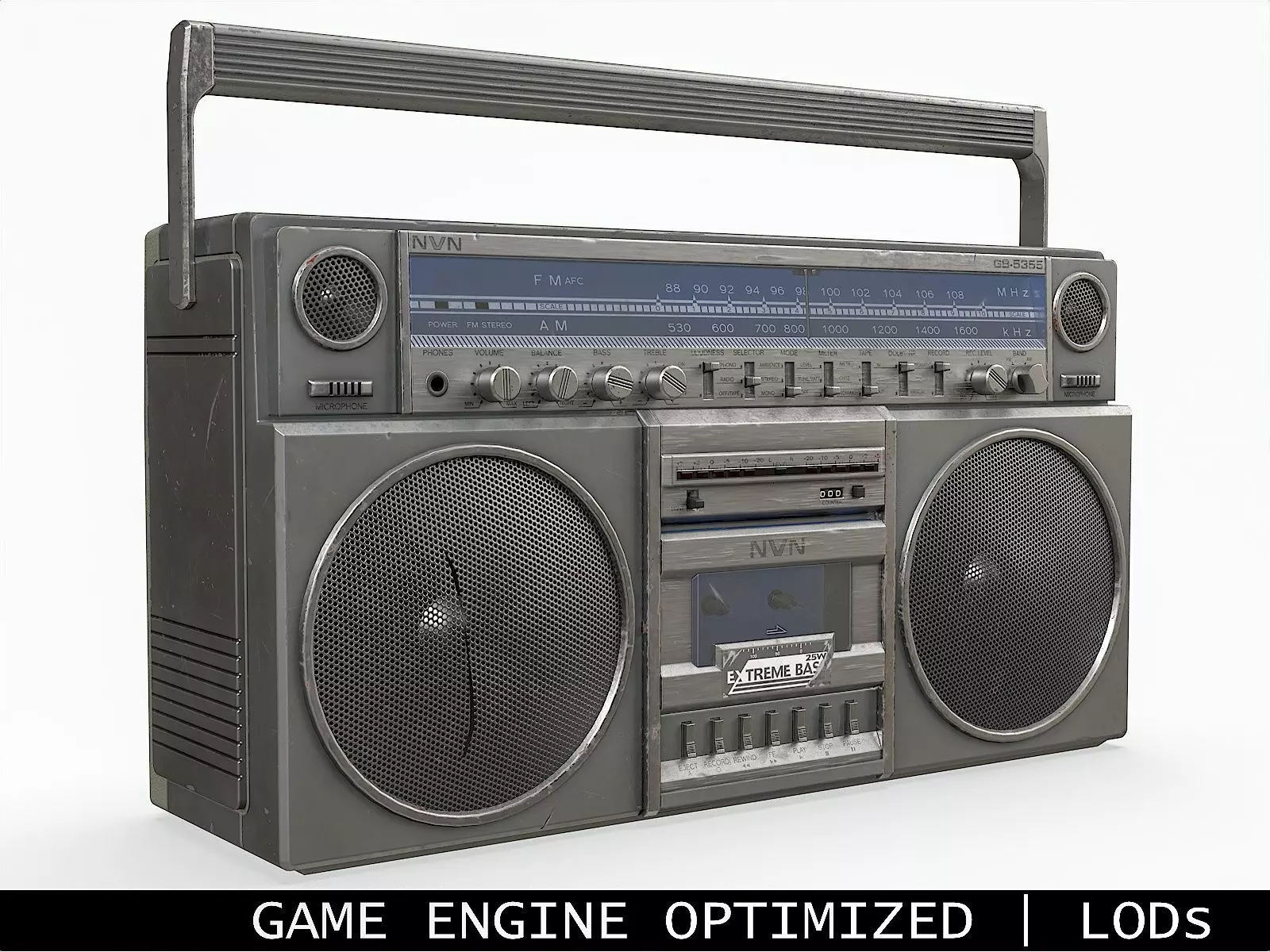 80s Boombox A Silver Dirty - Hero Prop Low-poly 3D model_0