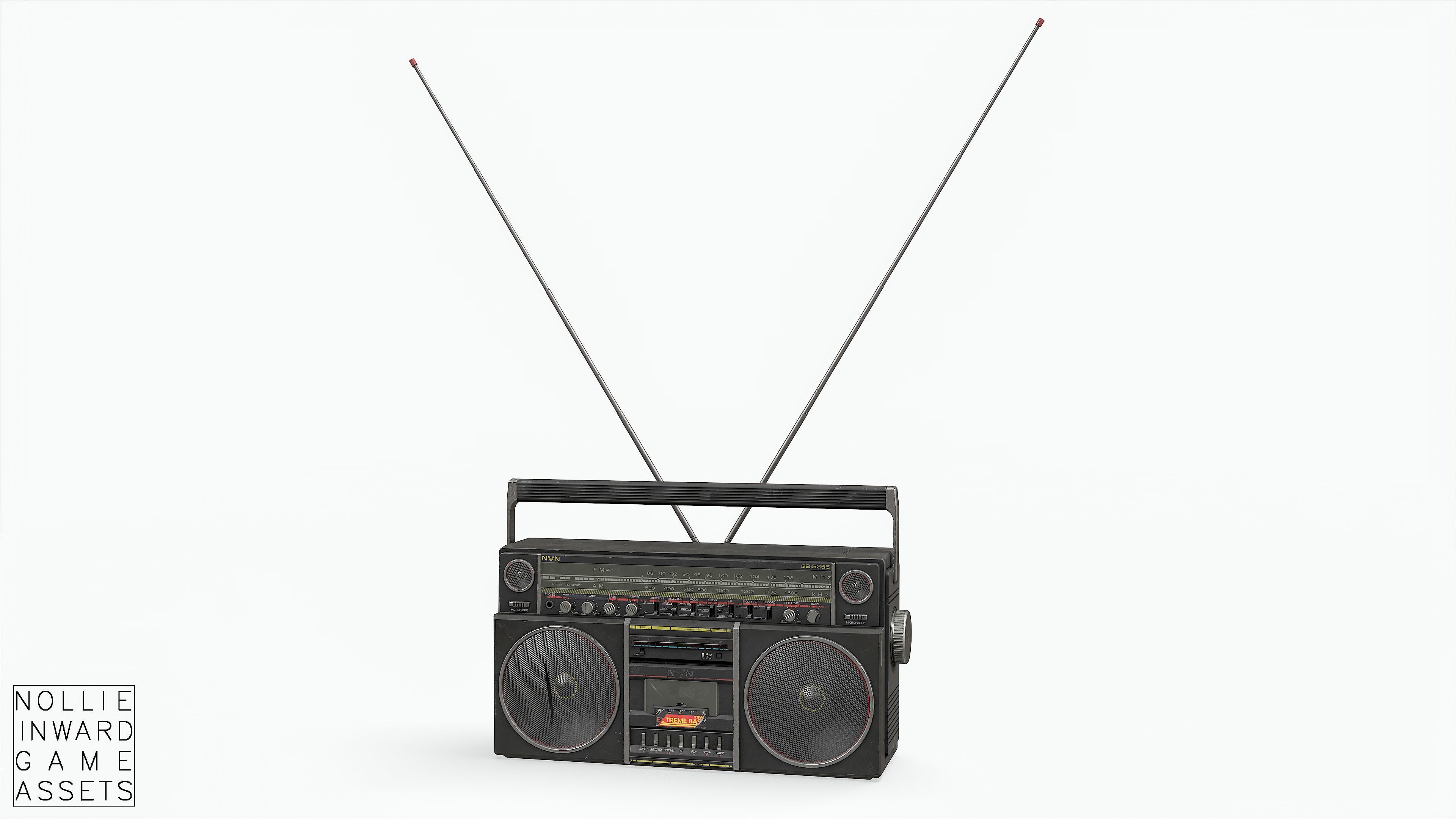 80s Boombox A Black Dirty - Hero Prop Low-poly 3D model_17