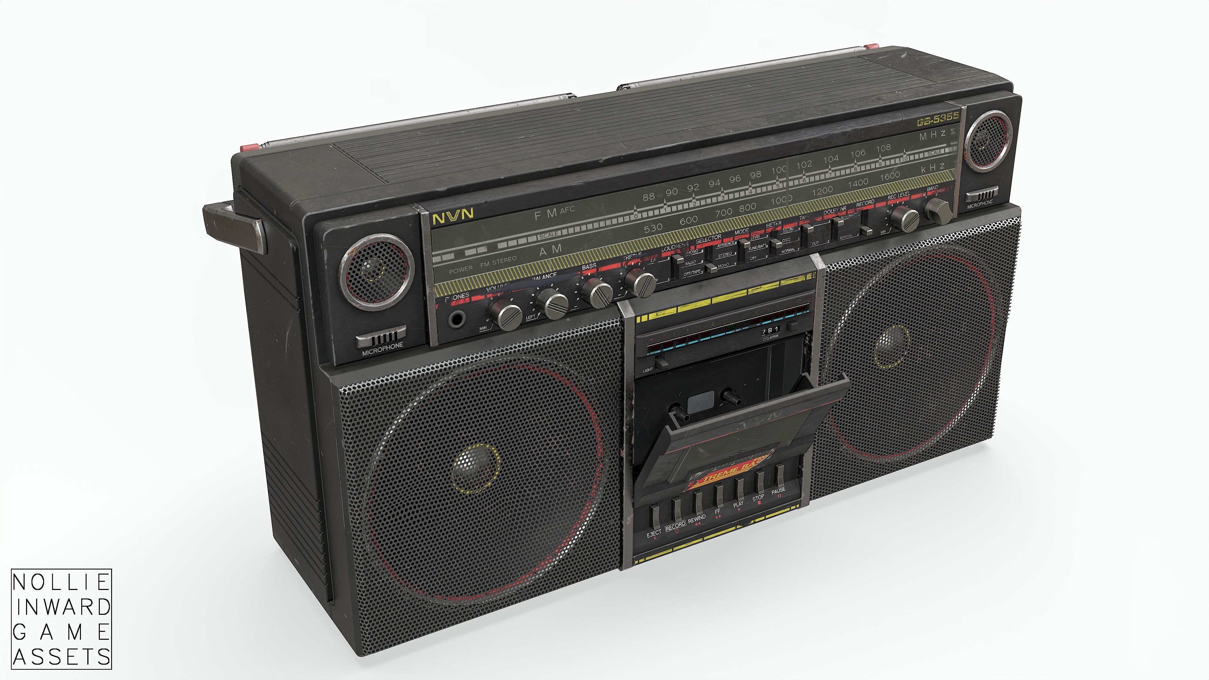 80s Boombox A Black Dirty - Hero Prop Low-poly 3D model_18