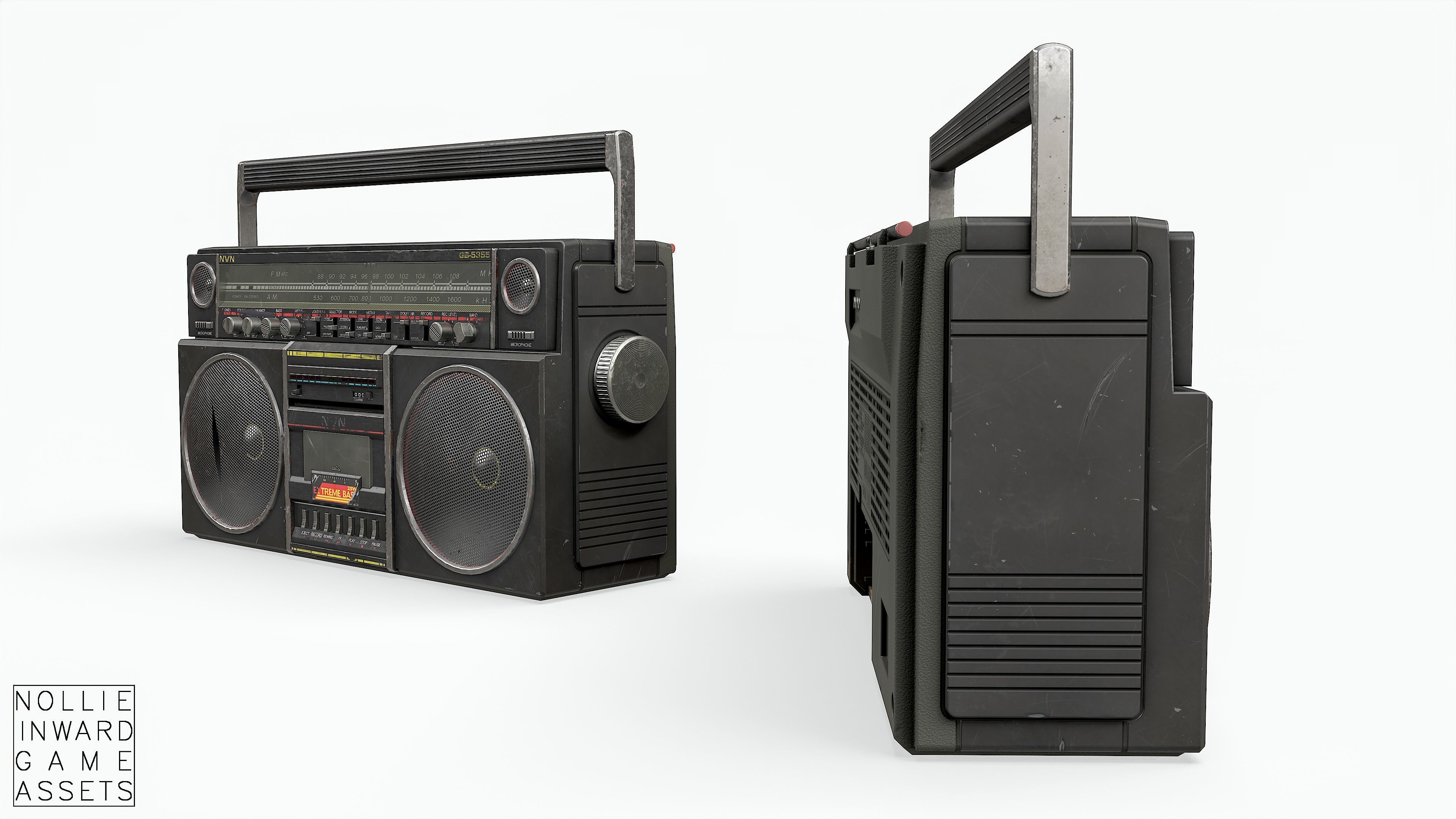 80s Boombox A Black Dirty - Hero Prop Low-poly 3D model_6