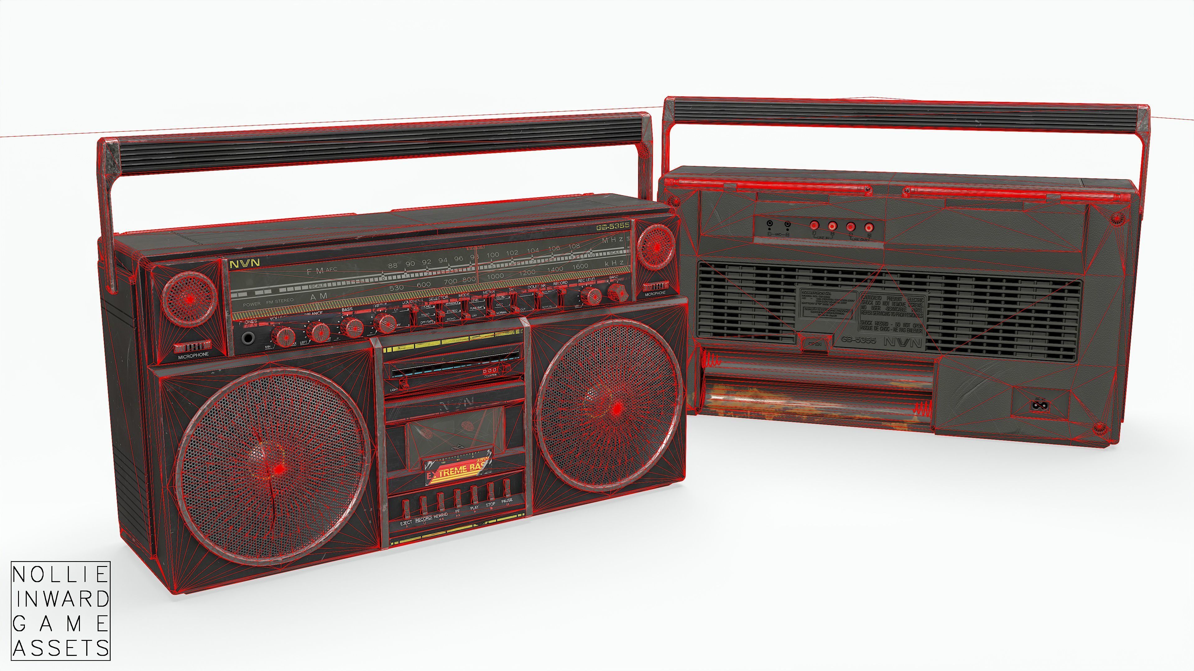 80s Boombox A Black Dirty - Hero Prop Low-poly 3D model_8