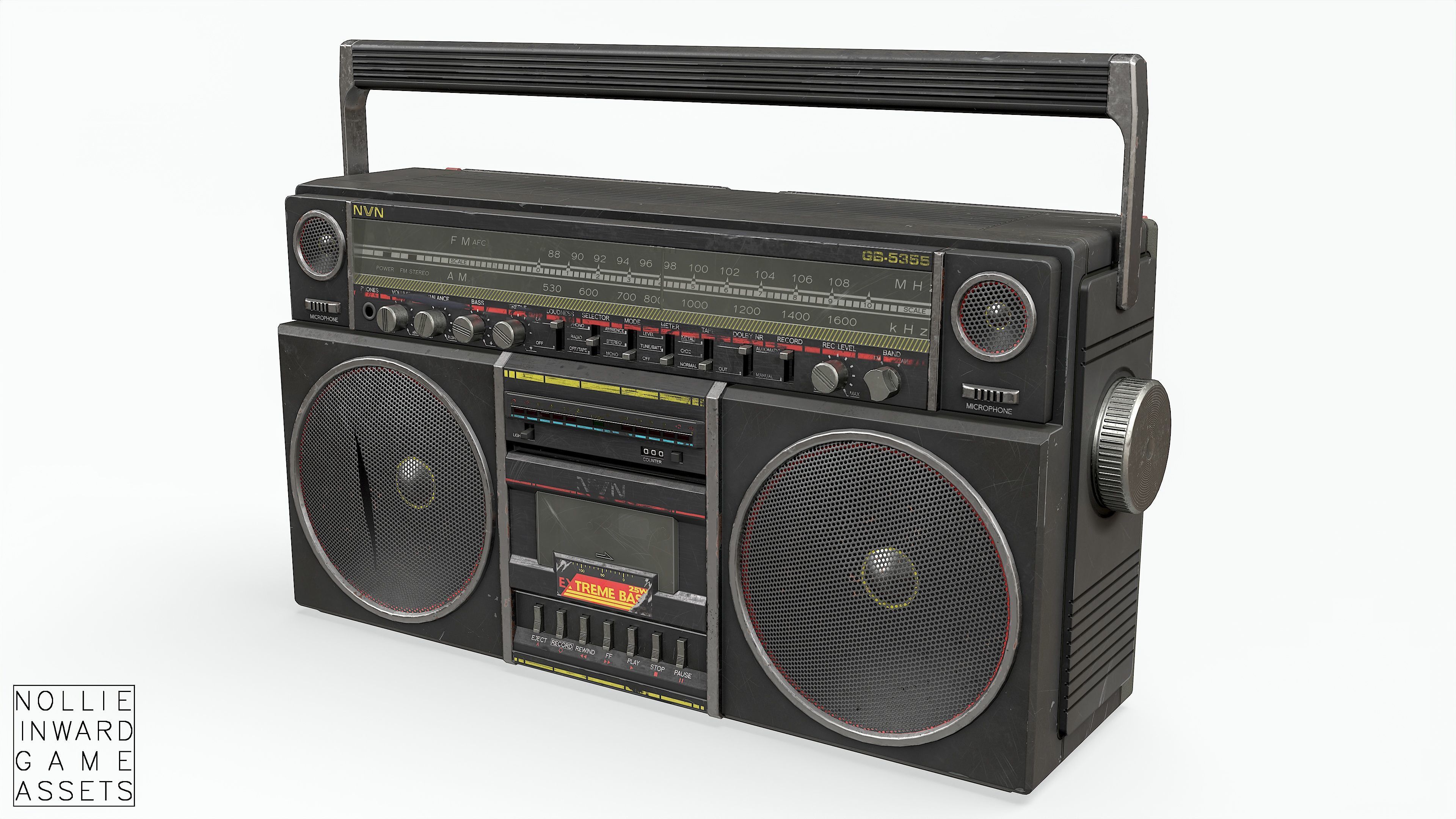 80s Boombox A Black Dirty - Hero Prop Low-poly 3D model_11
