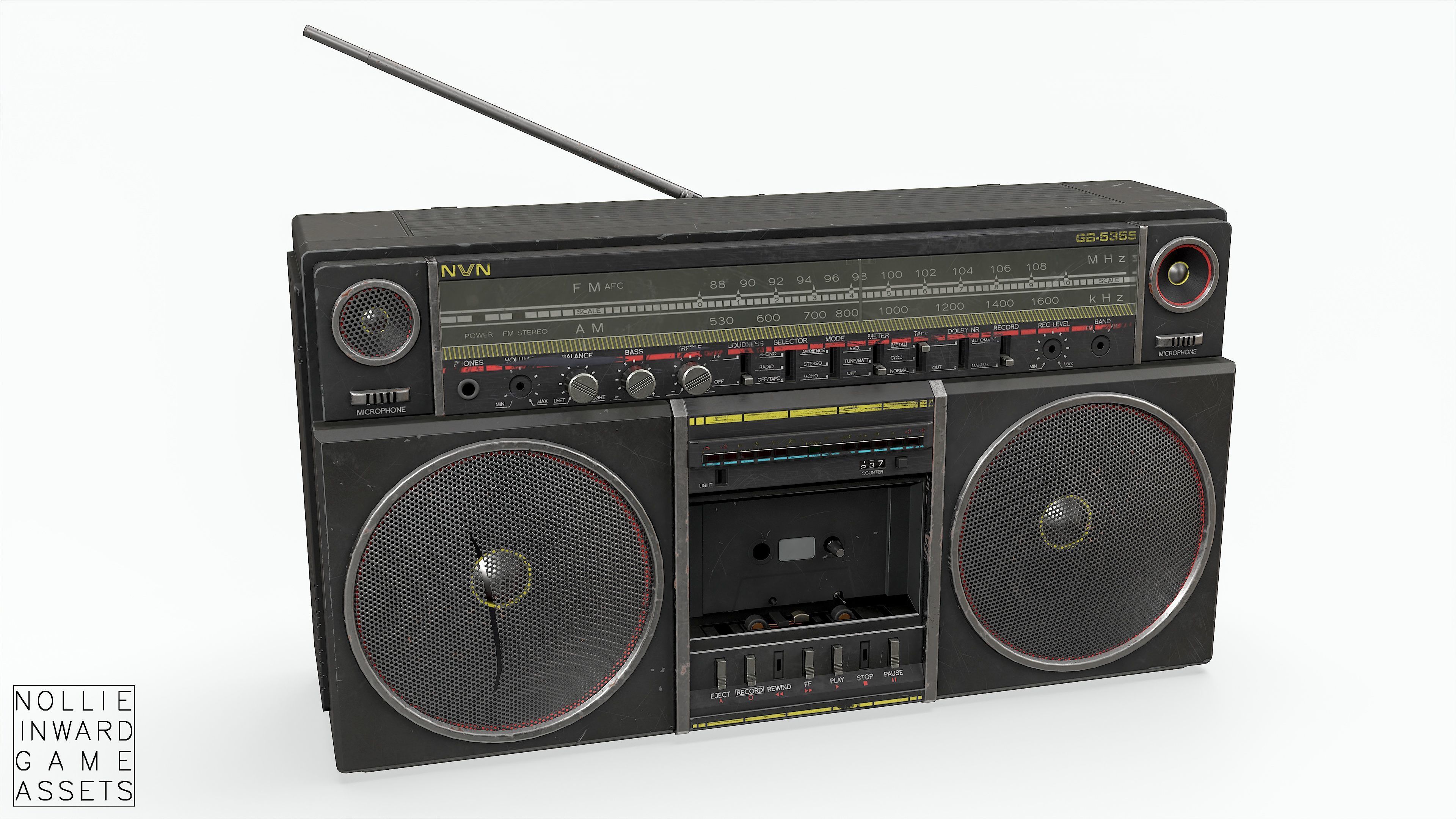 80s Boombox A Black Dirty - Hero Prop Low-poly 3D model_22