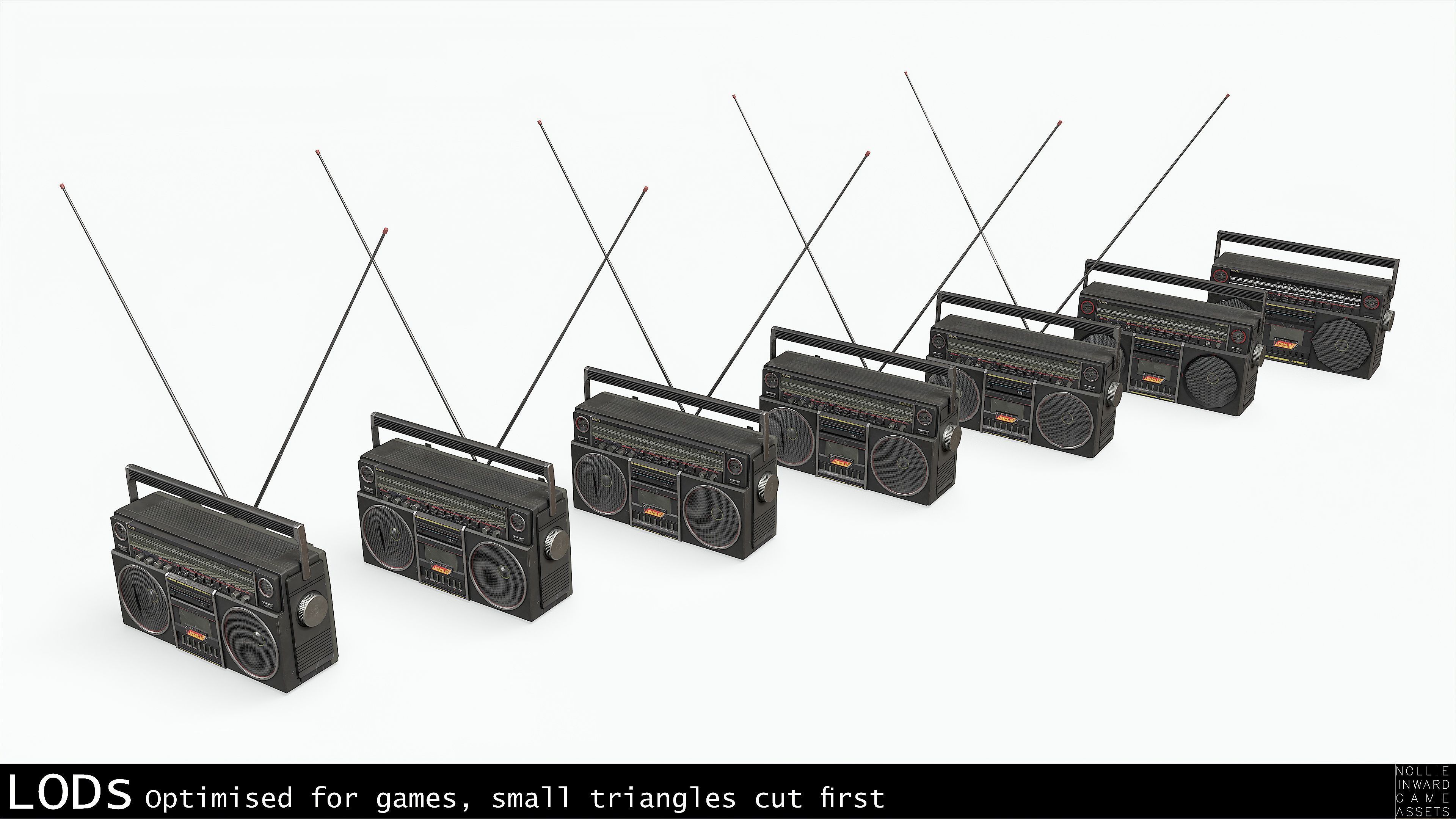 80s Boombox A Black Dirty - Hero Prop Low-poly 3D model_3