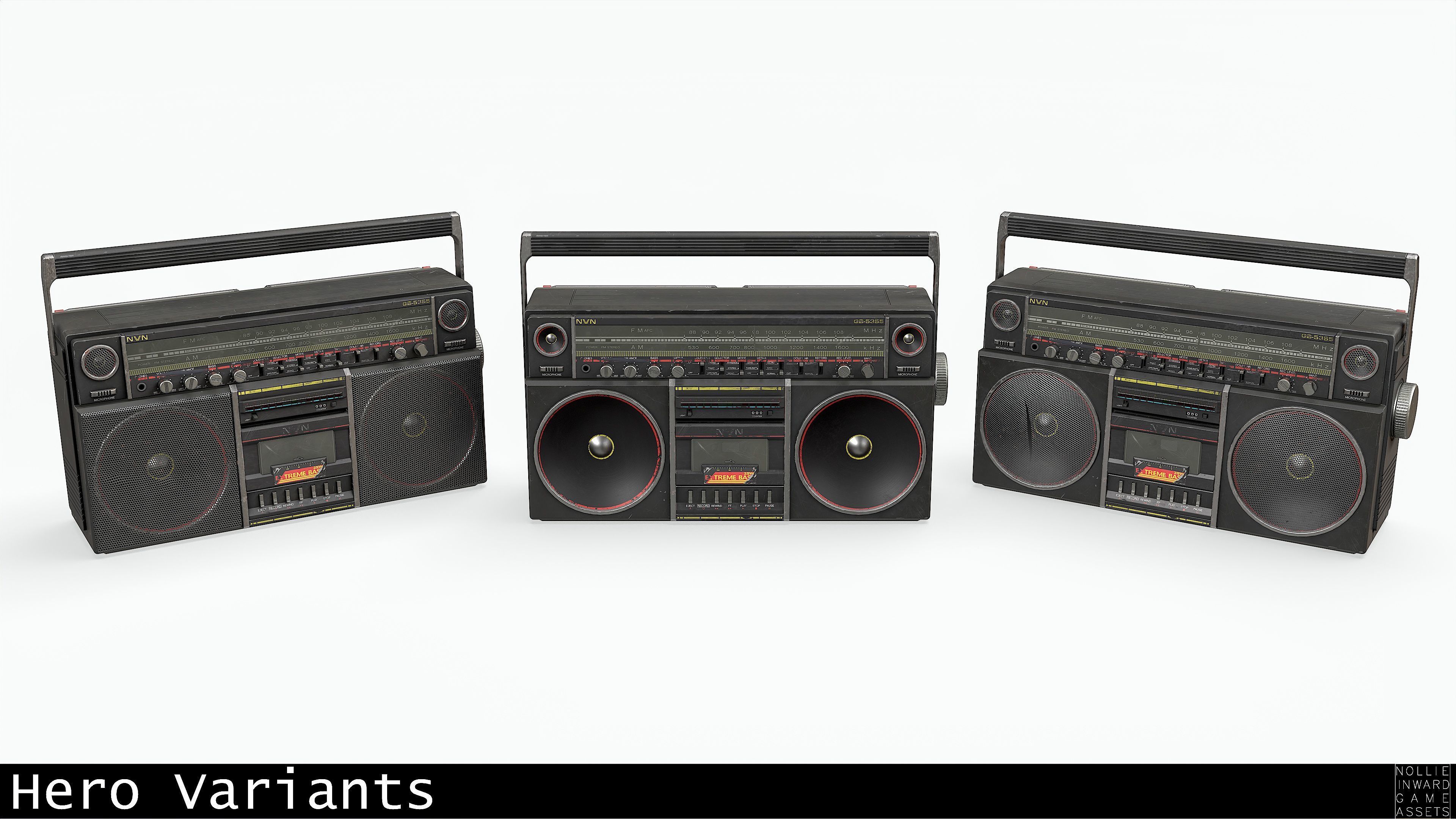 80s Boombox A Black Dirty - Hero Prop Low-poly 3D model_1