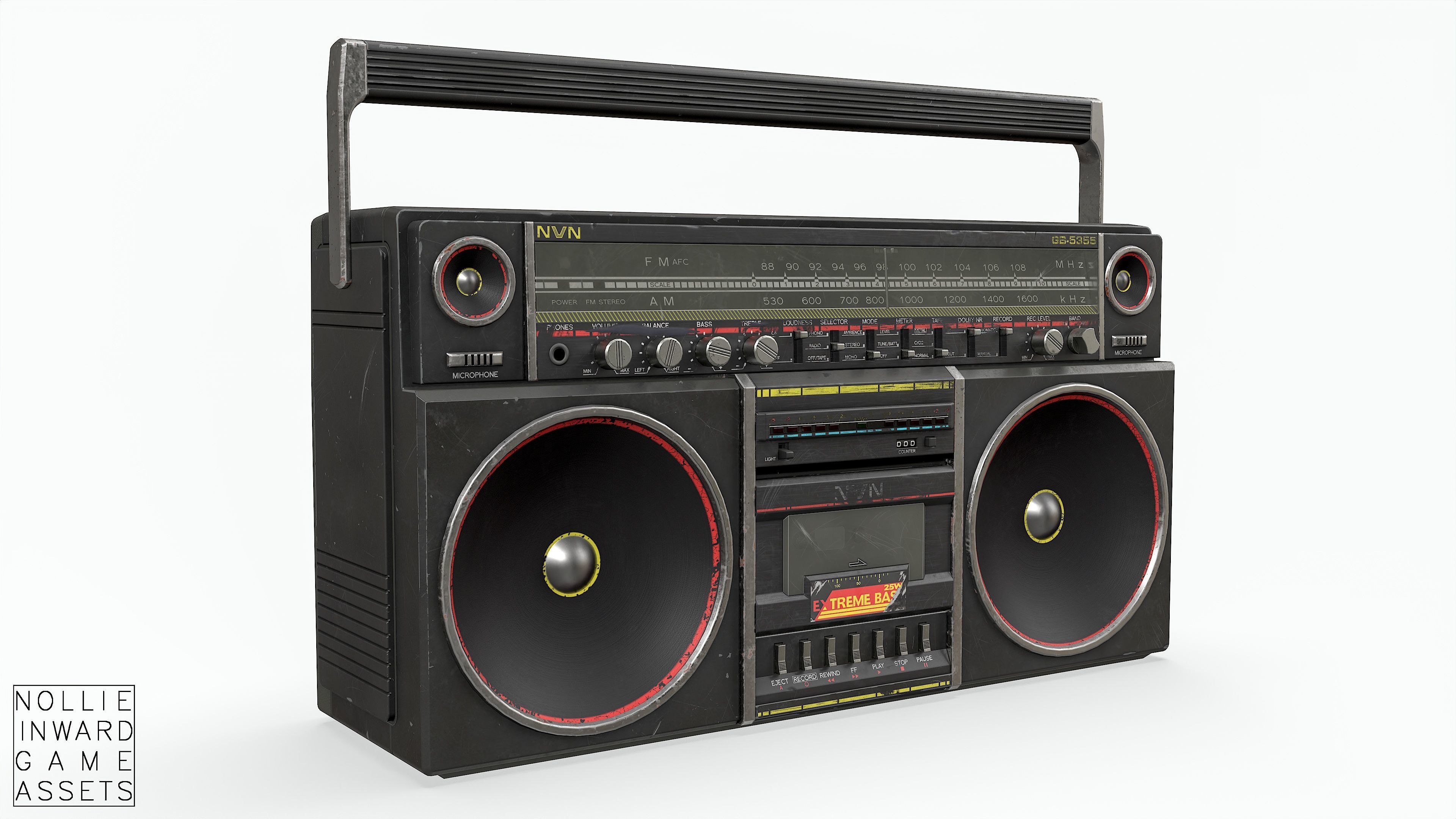 80s Boombox A Black Dirty - Hero Prop Low-poly 3D model_10