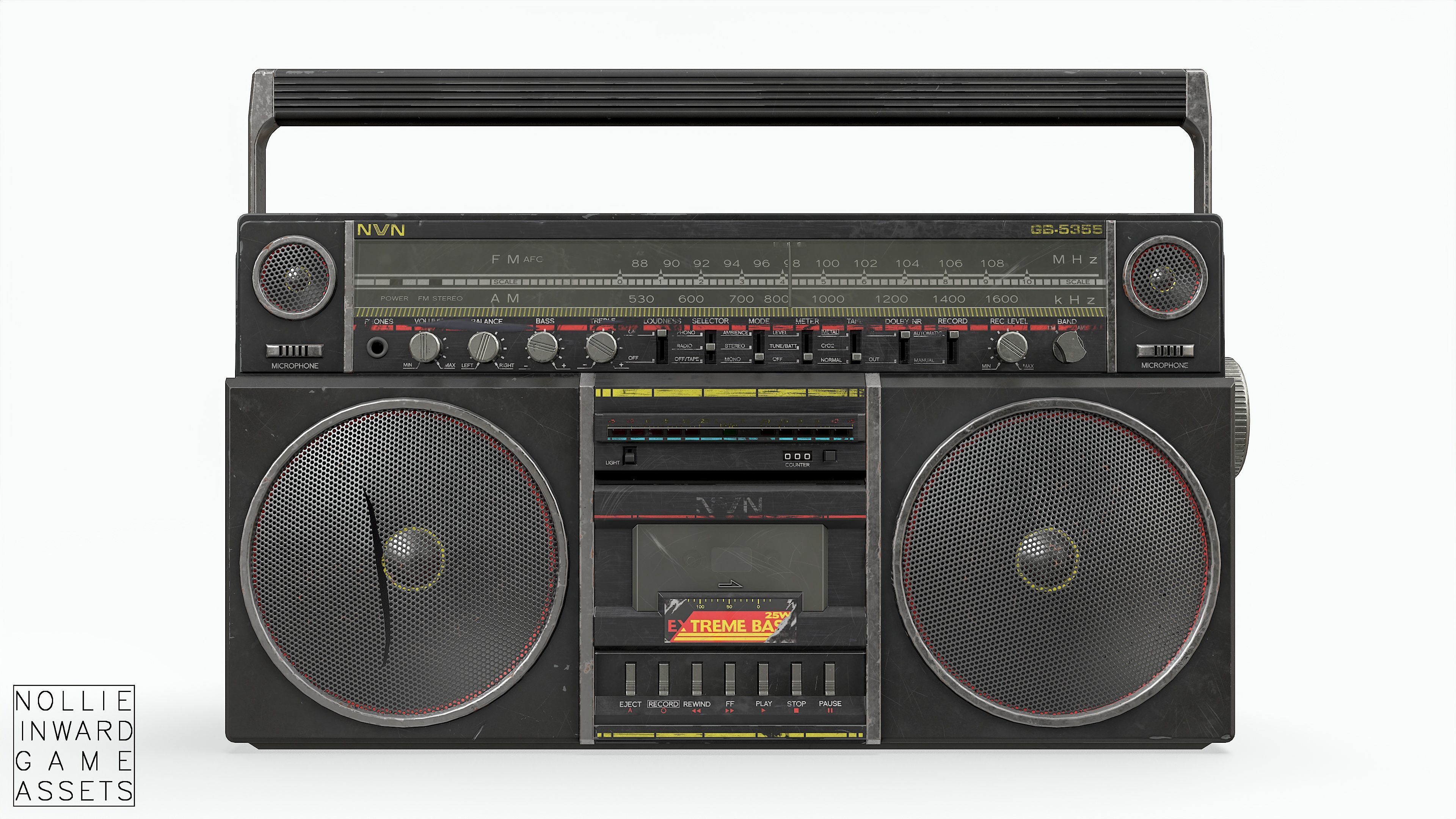 80s Boombox A Black Dirty - Hero Prop Low-poly 3D model_12