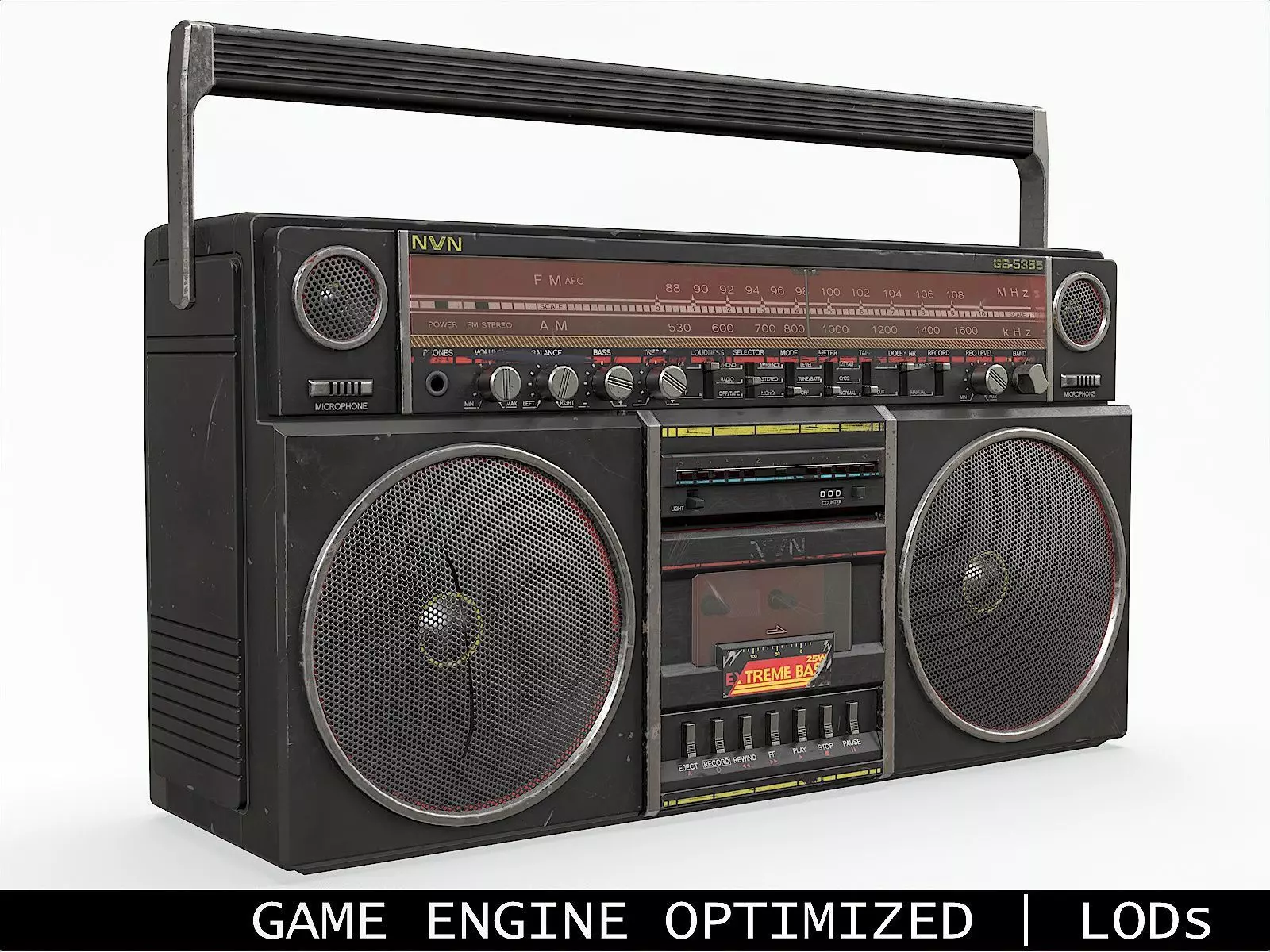 80s Boombox A Black Dirty - Hero Prop Low-poly 3D model_0