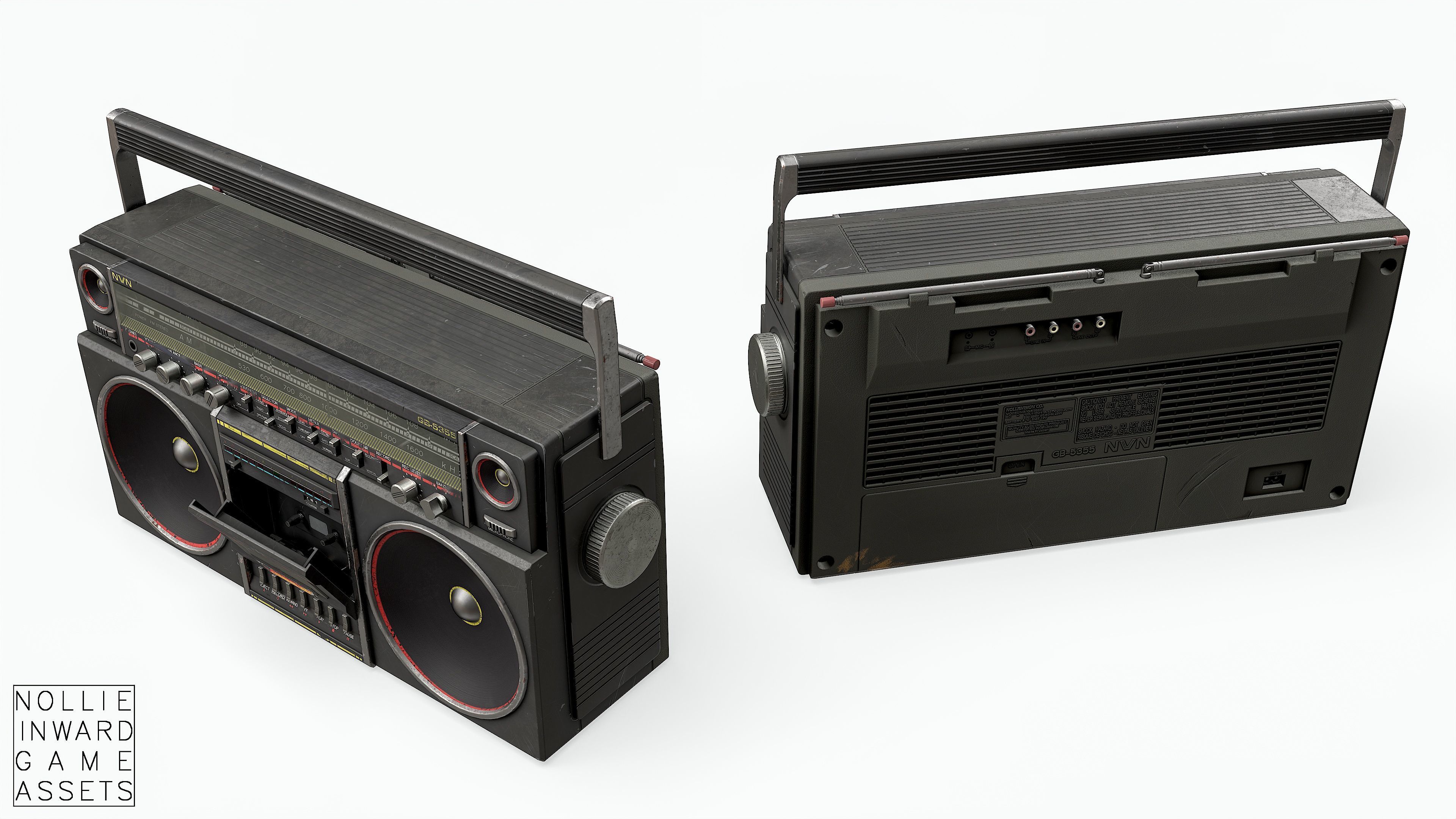 80s Boombox A Black Dirty - Hero Prop Low-poly 3D model_7