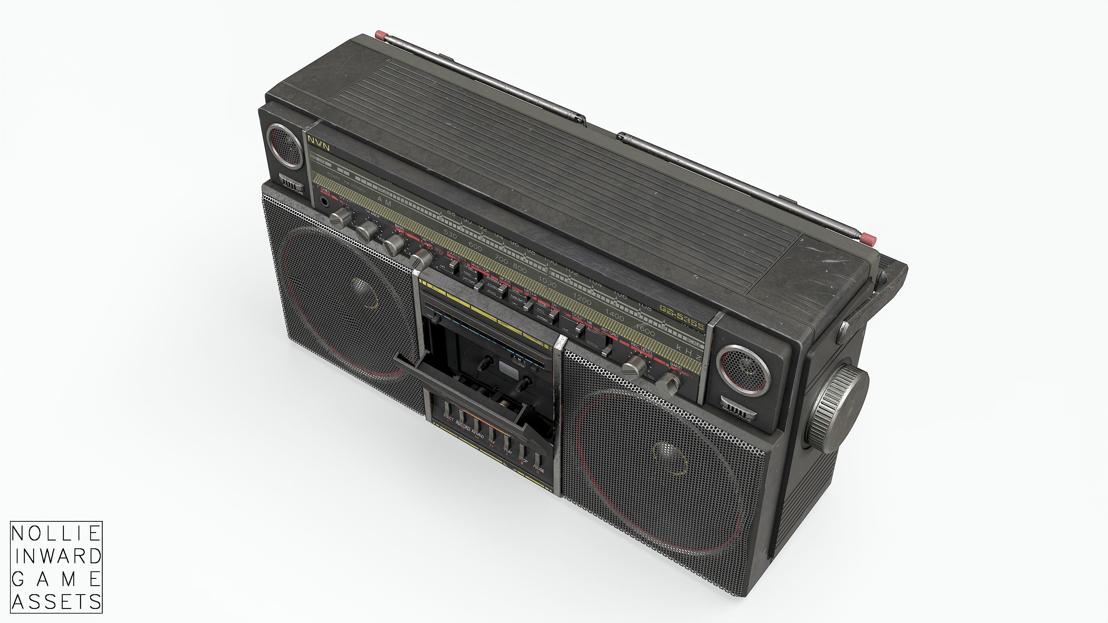 80s Boombox A Black Dirty - Hero Prop Low-poly 3D model_19
