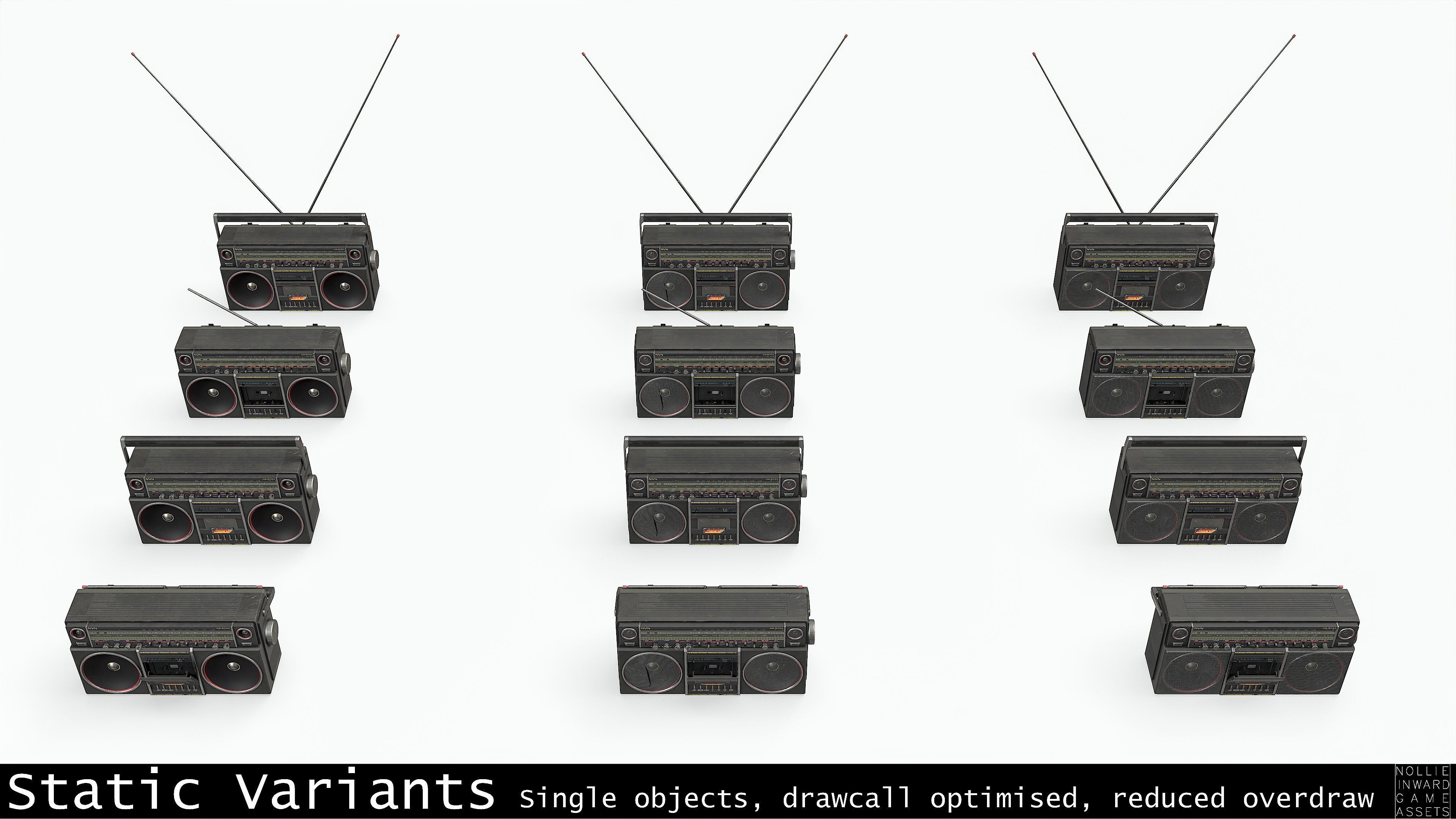 80s Boombox A Black Dirty - Hero Prop Low-poly 3D model_2