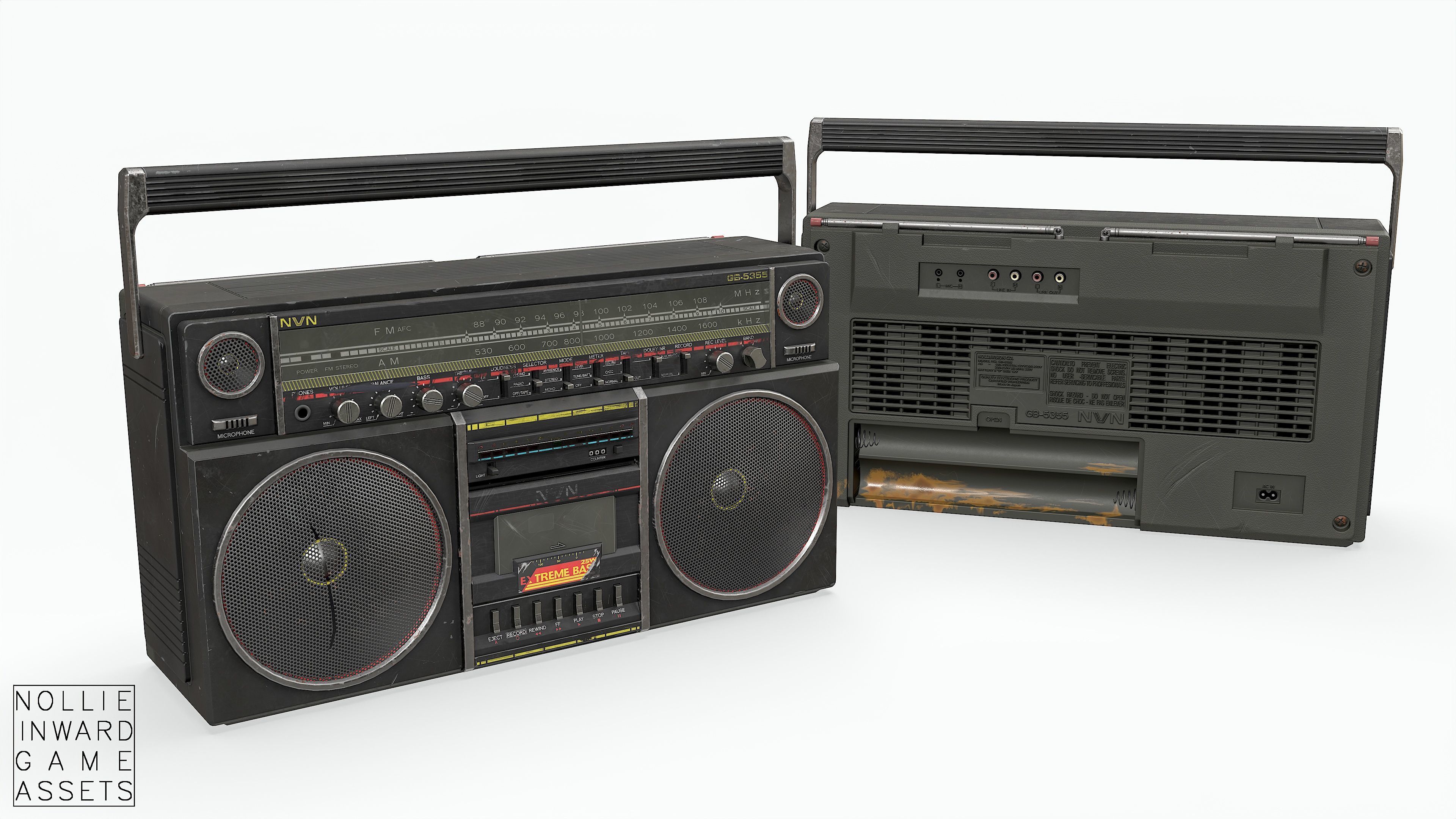 80s Boombox A Black Dirty - Hero Prop Low-poly 3D model_5