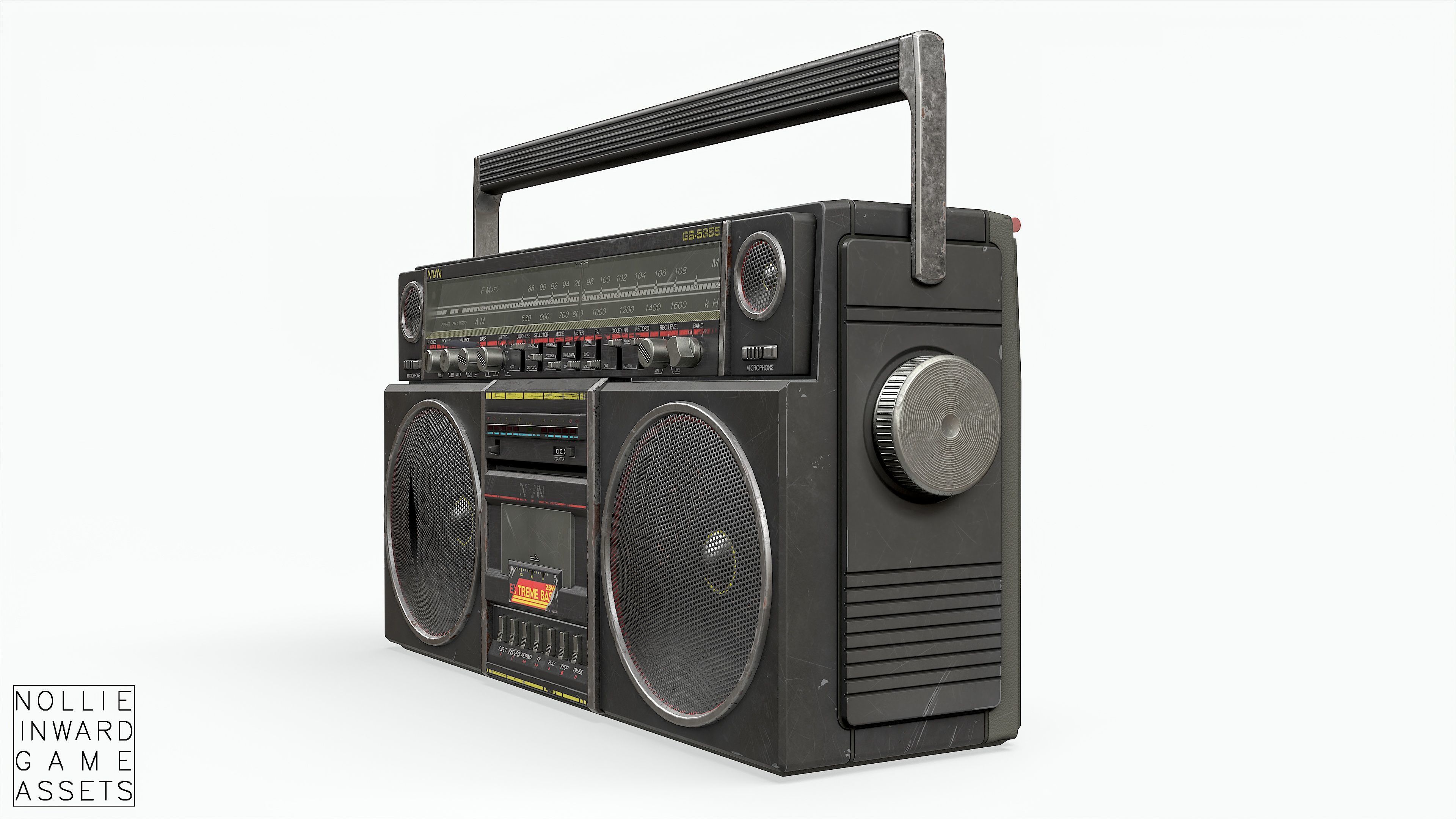 80s Boombox A Black Dirty - Hero Prop Low-poly 3D model_13