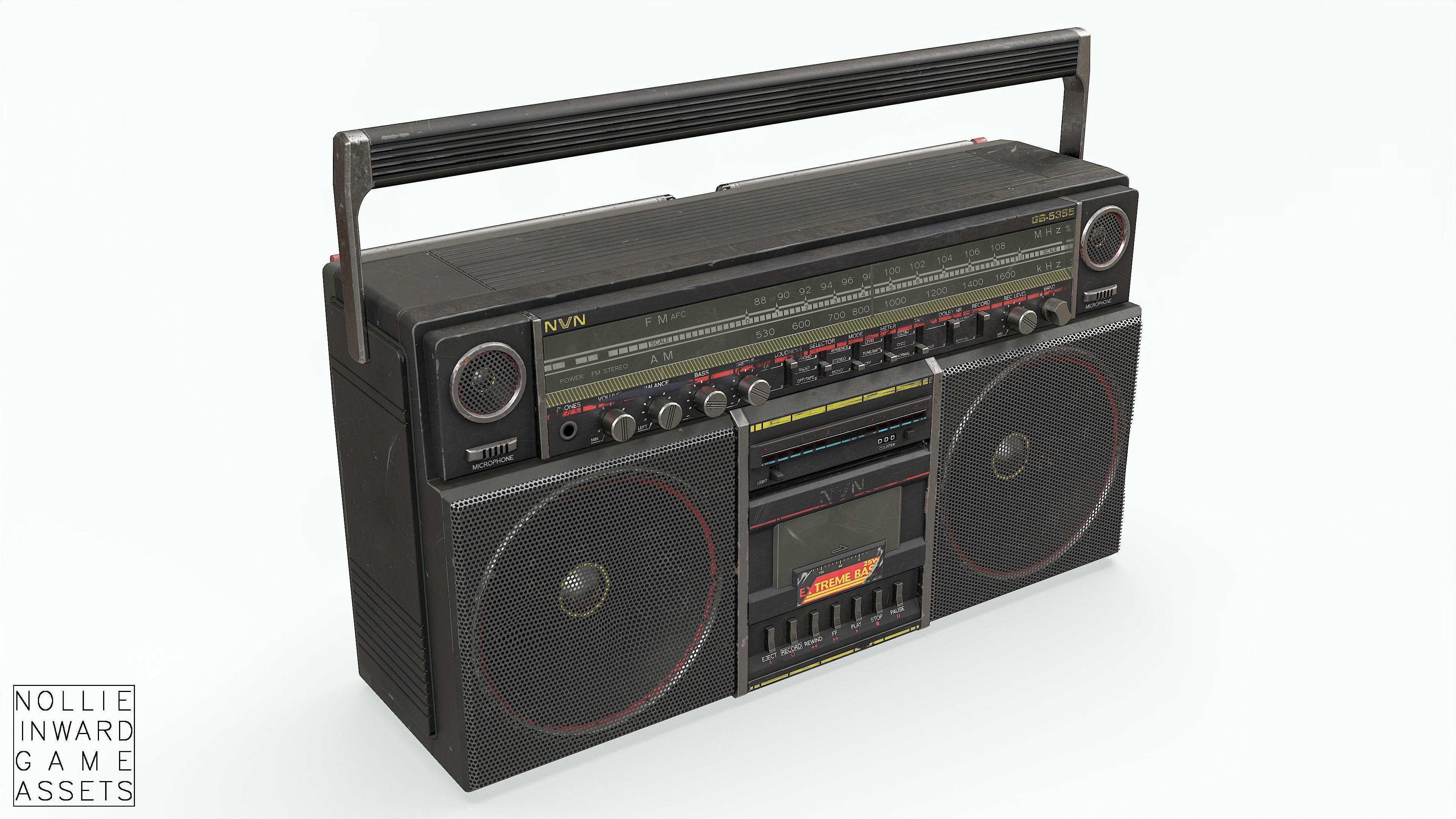 80s Boombox A Black Dirty - Hero Prop Low-poly 3D model_15