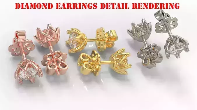 Diamond earrings detail rendering gold 