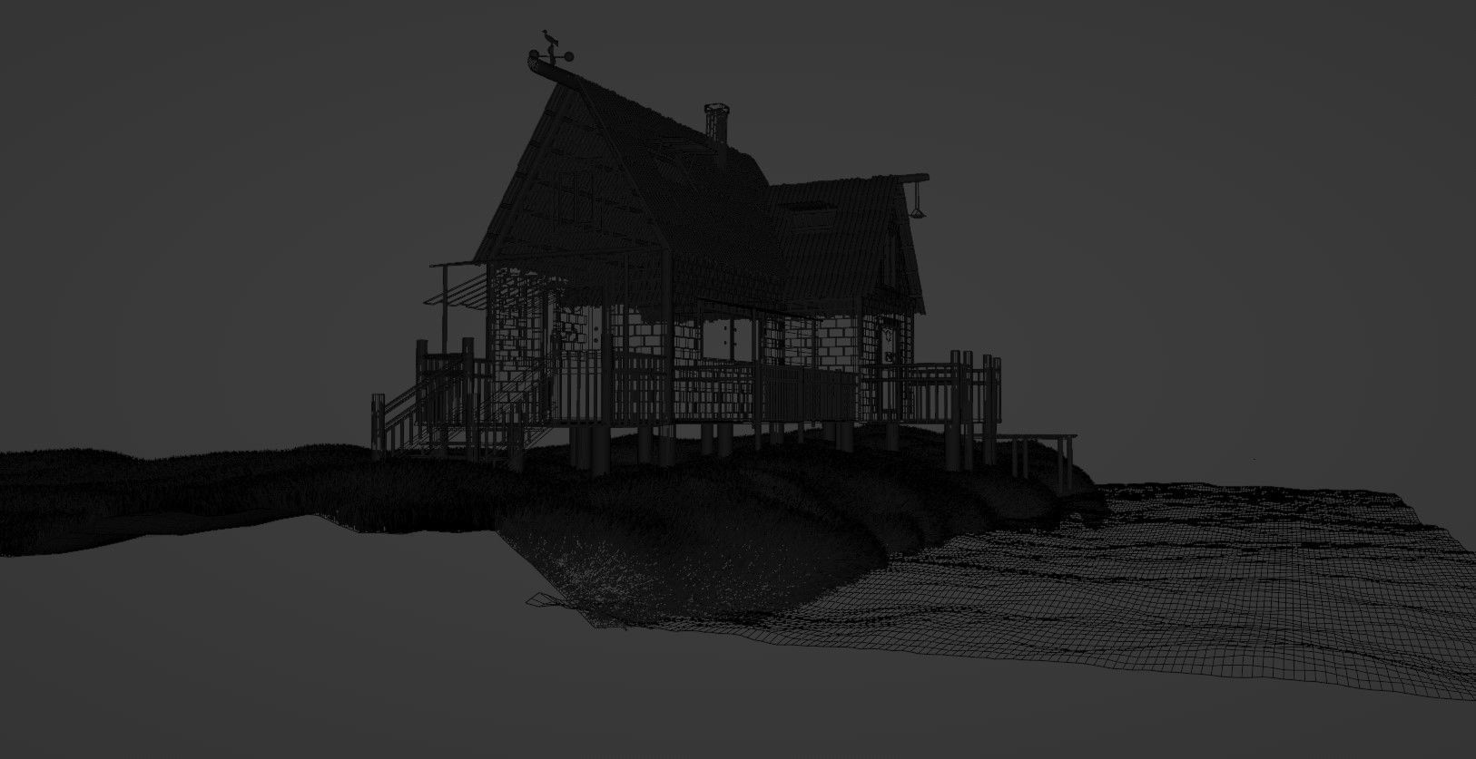 3D House landscape with sunset view 3D model_3