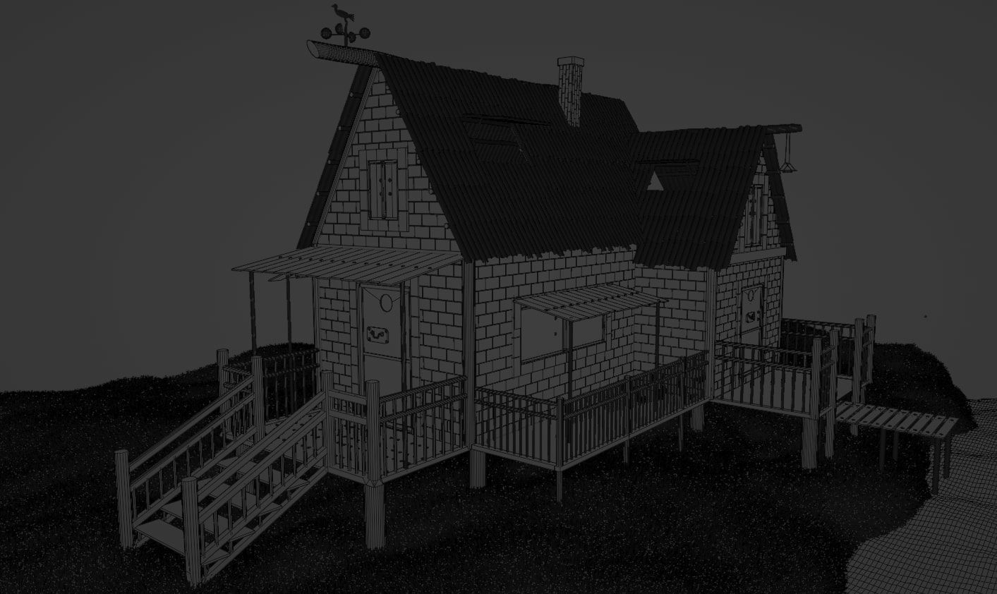 3D House landscape with sunset view 3D model_1