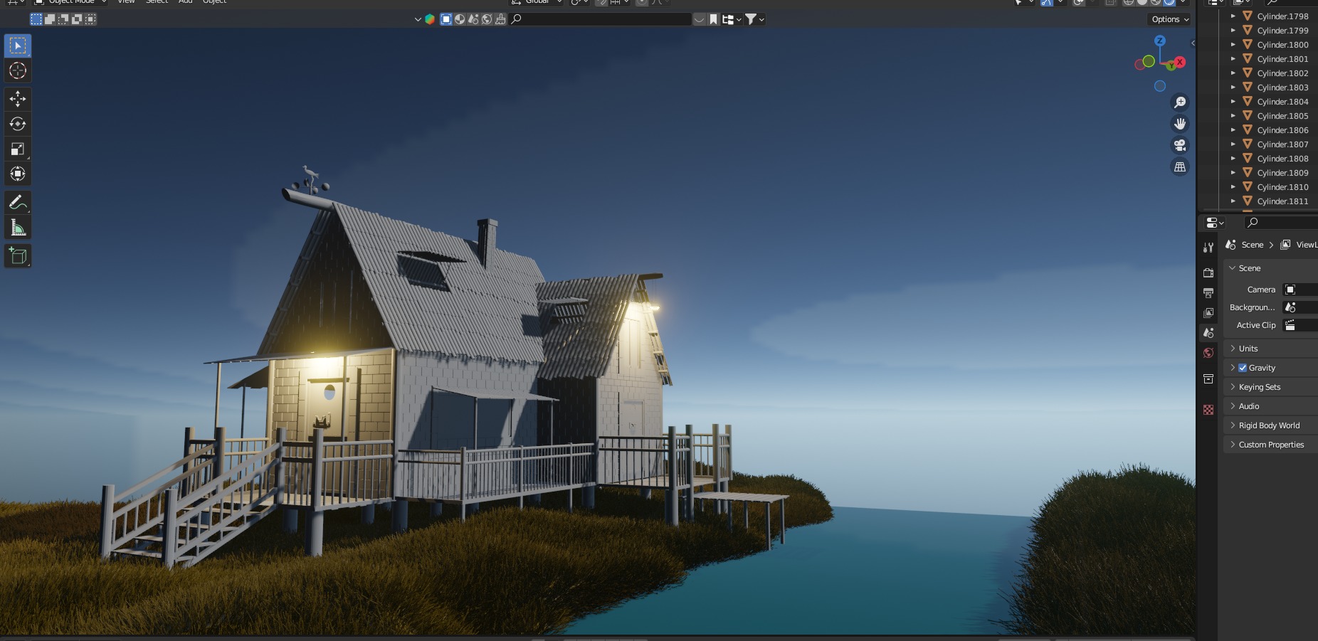 3D House landscape with sunset view 3D model_6