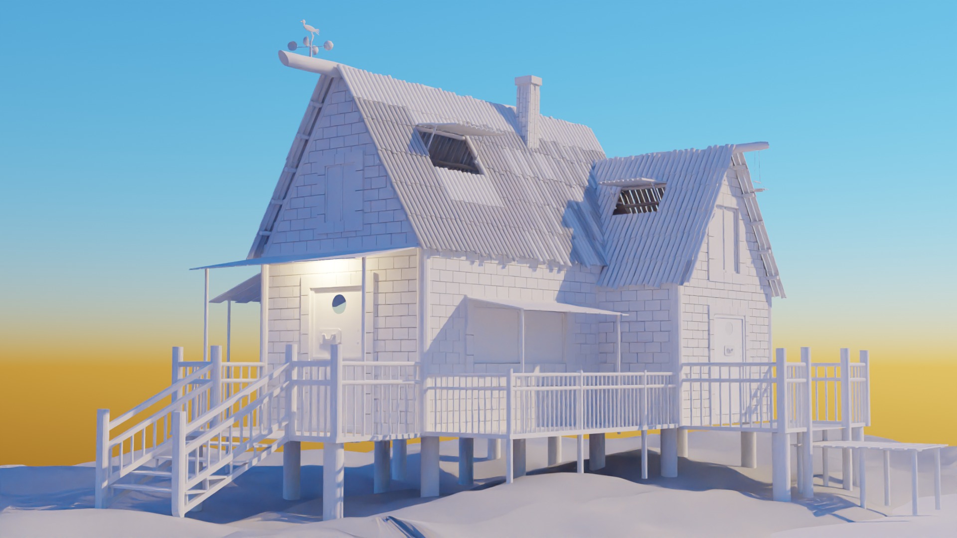 3D House landscape with sunset view 3D model_5