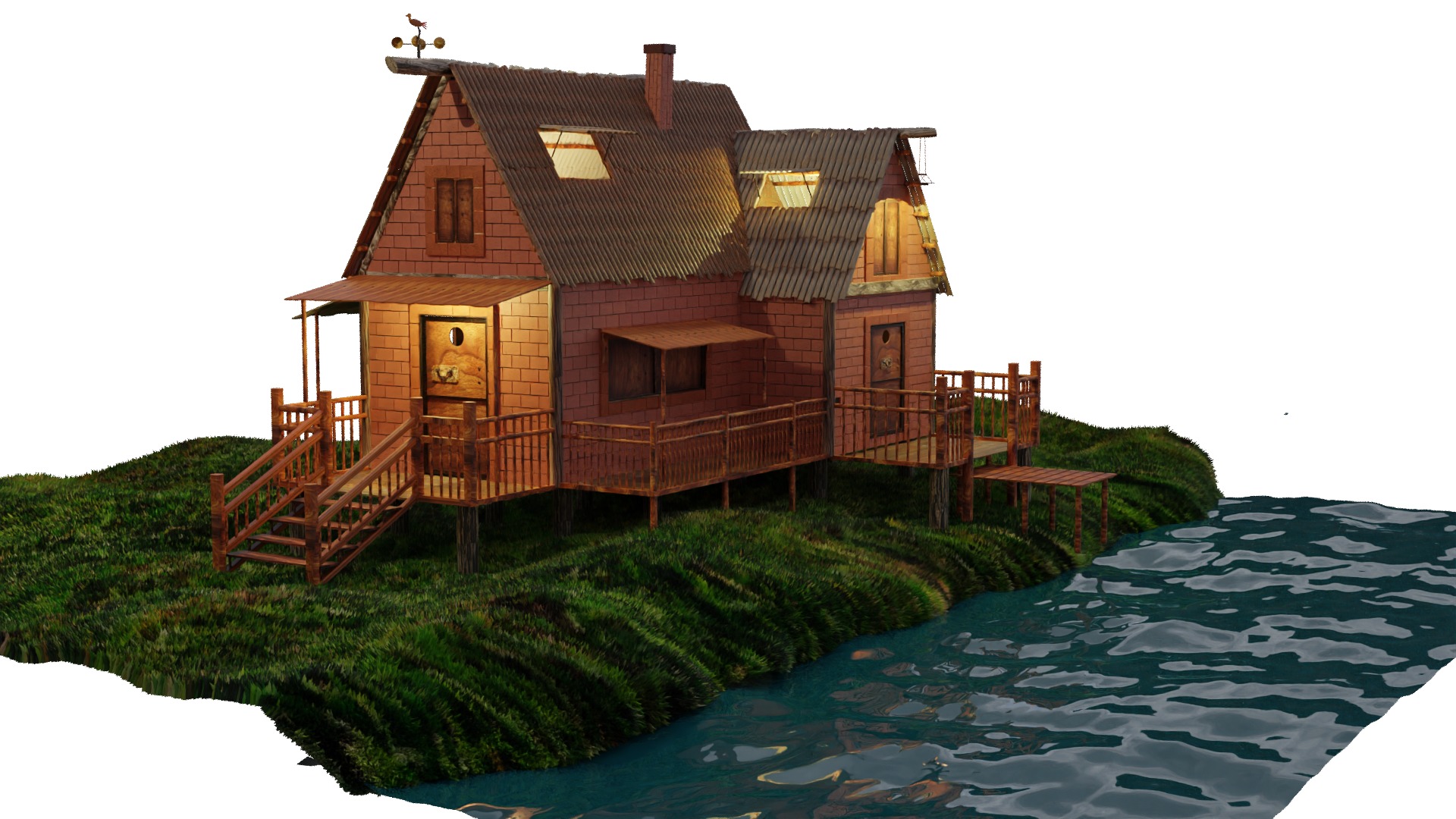 3D House landscape with sunset view 3D model_4