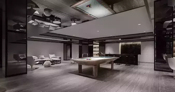 Luxury Party Room with Billiard Table  Modern 3D Interior Design 3D model