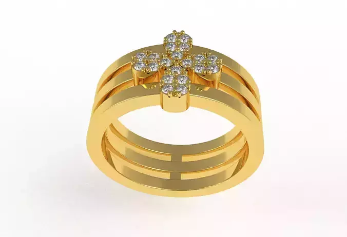 Diamond Flower Triple Shank Ring