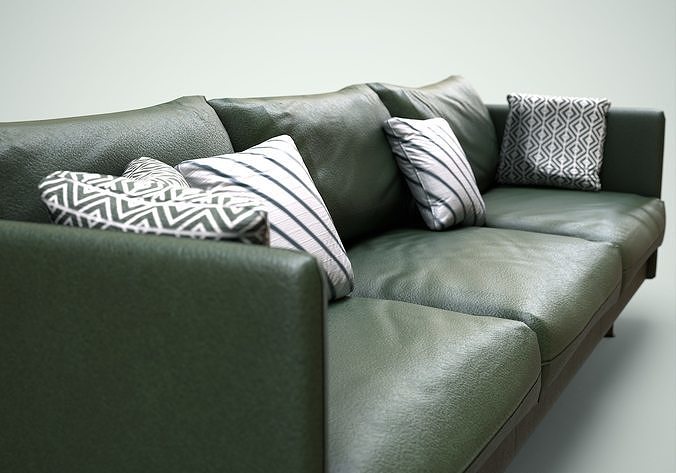 Green Leather Sofa Low-poly 3D model 5