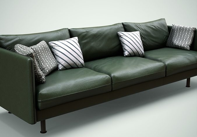 Green Leather Sofa Low-poly 3D model 4