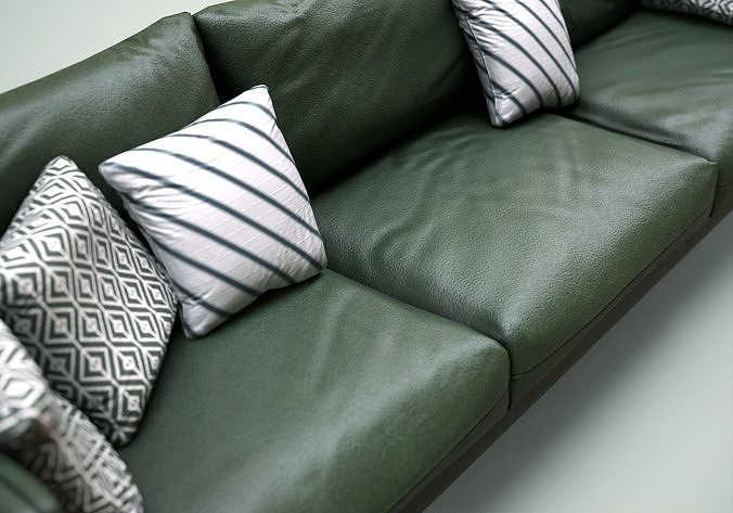 Green Leather Sofa Low-poly 3D model 6