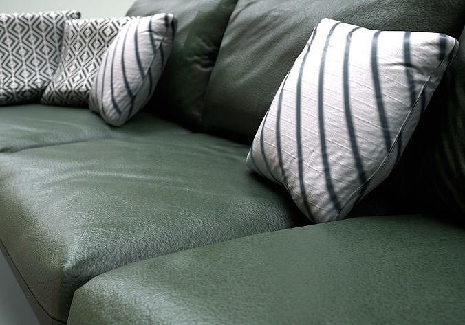 Green Leather Sofa Low-poly 3D model 7