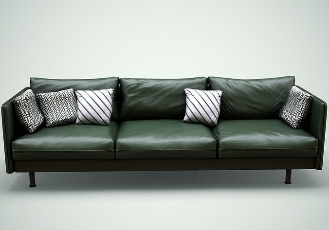 Green Leather Sofa Low-poly 3D model 2
