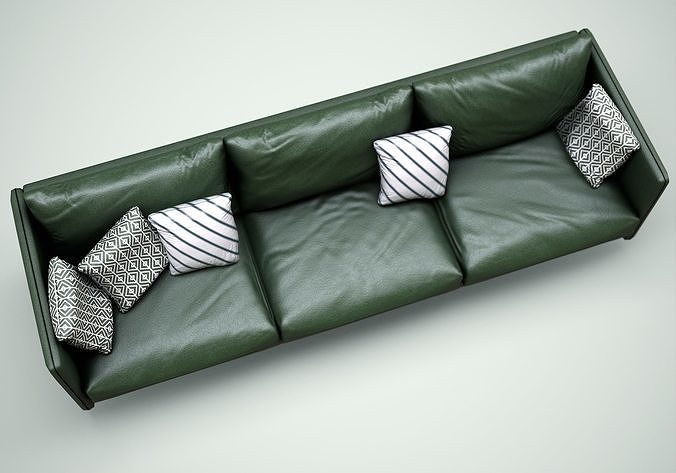 Green Leather Sofa Low-poly 3D model 3
