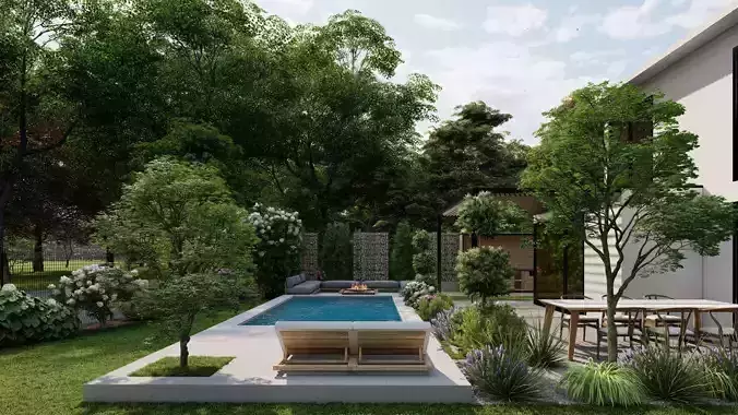 3D Exterior Scene 3D model design garden and landscape 3D 