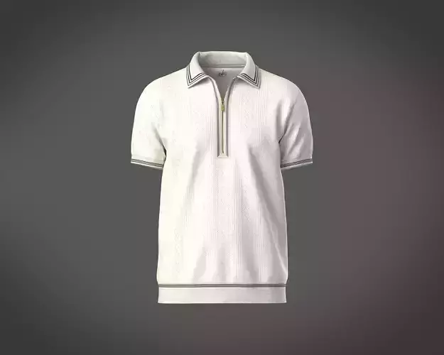 Mens Polo shirt with textured fabric and quarter zip