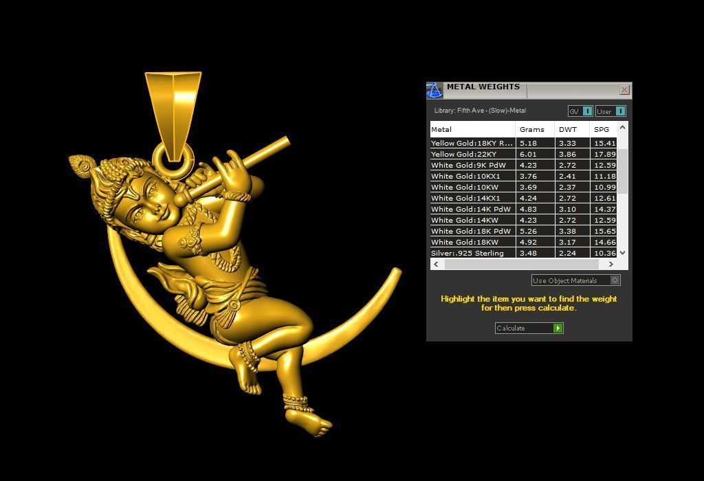 Moon Krishna Pendant - 0048 3D print model_4