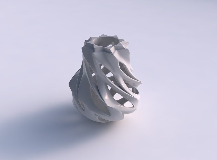 Vase rose spikes spherical with smooth cuts twisted and squeezed 3D print model_0